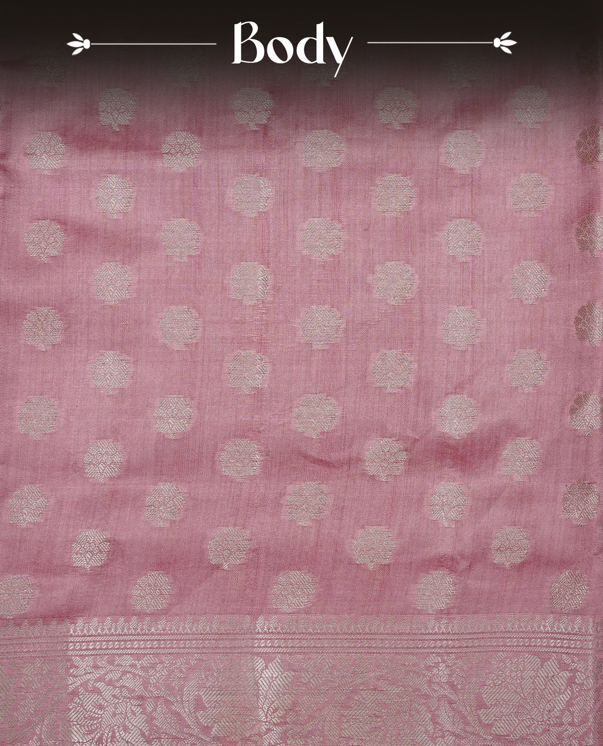 Light Pink colour banaras saree featuring silver zari buttas on body, complemented silver zari on self colour border, comes with matching blouse piece.