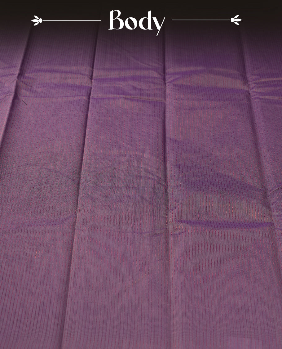 Lavender colour silk cotton saree featuring with full of delicate vertical copper zari lines on the body, Crafted without a border for a classy touch, Comes with a matching blouse for a perfectly coordinated look.