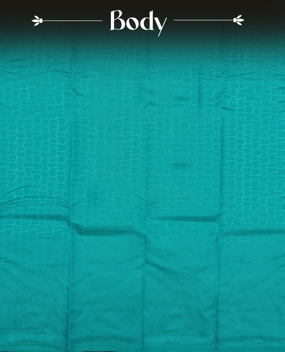 Aqua blue colour semi soft silk saree featuring a self coloured textured patterned body, complemented by self coloured motifes on pallu & border and a matching blouse piece.