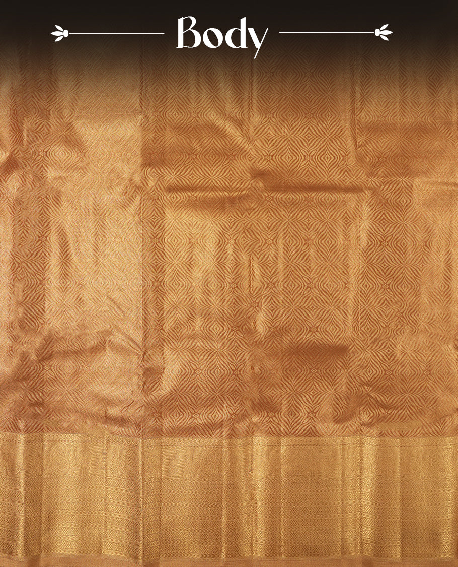 Golden colour and gold Zari Tissue Brocade Saree features intricate Geometric Motifs on body and golden colour traditional border & pallu, paired with matching blouse