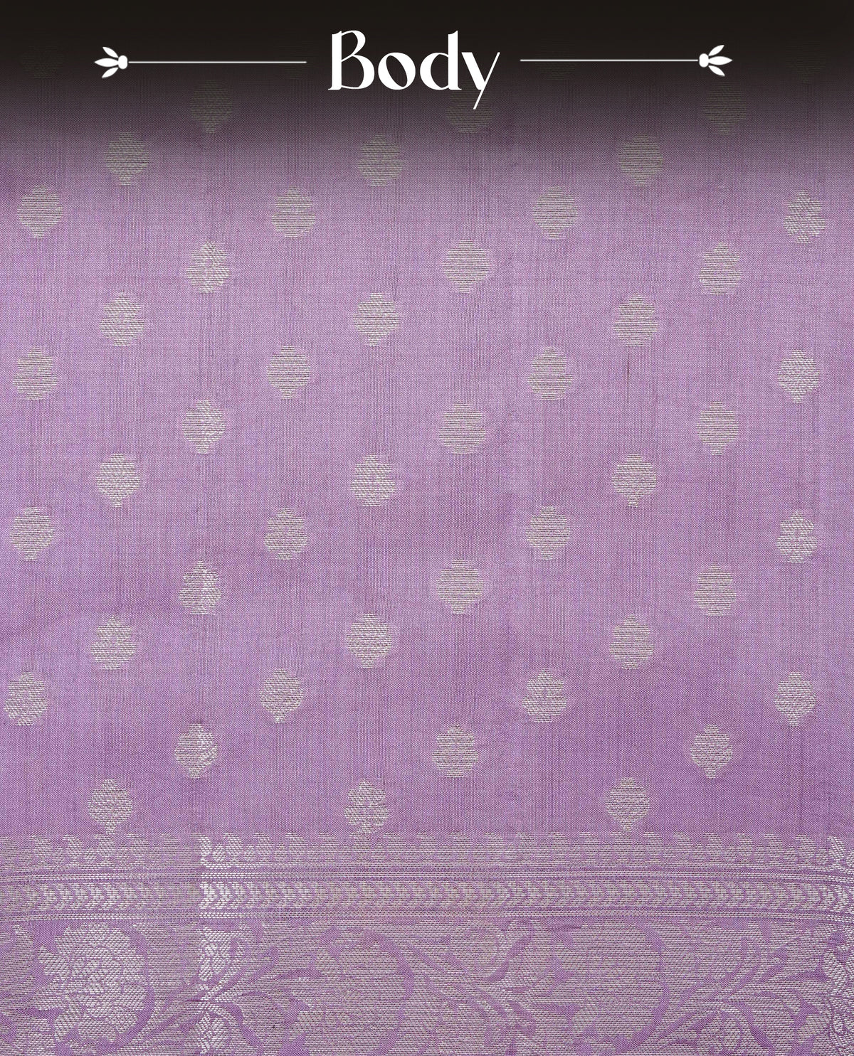 Light purple colour banaras sare featuring silver zari buttas on body, complemented silver zari on self colour border, comes with matching blouse piece.