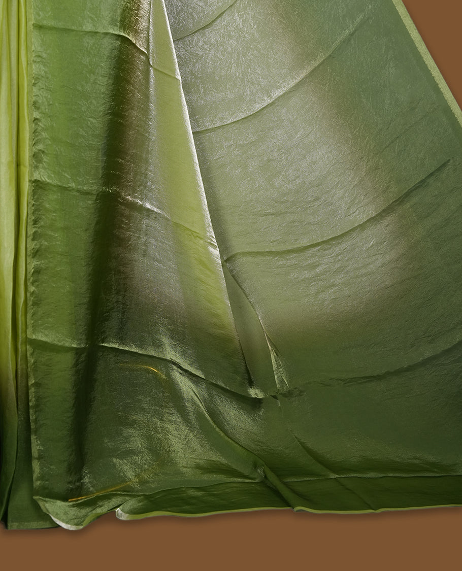 Green Colour Soft Shine Fendy Chiffon Saree, with plain body with contrast border, without blouse.