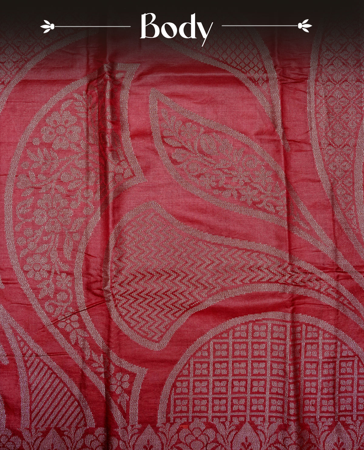 Red colour banaras saree featuring Antique zari kodi pattern on body, complemented by Zari pattern on self colour border, comes with matching blouse piece.