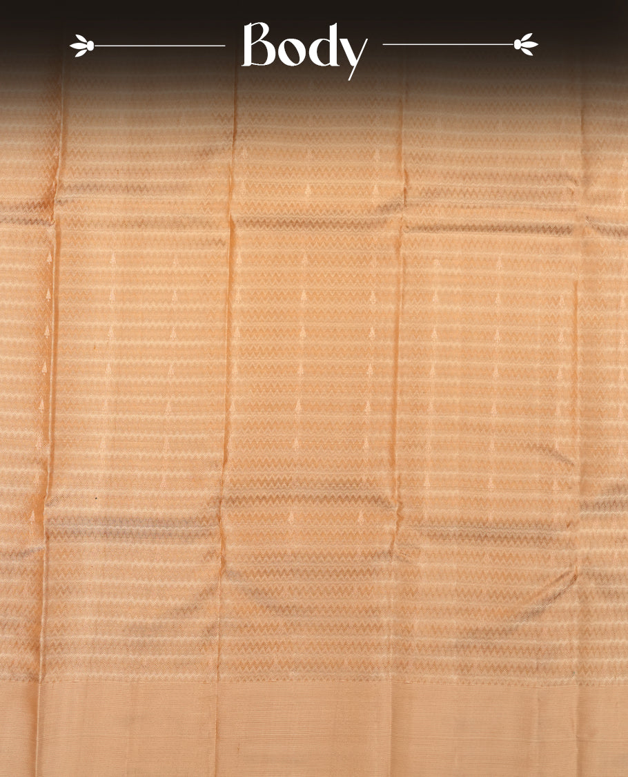 Muted Brown colour Vasundhara silk saree adorned with all-over self coloured zigzag motifs on the body, complemented by a self coloured with gold line motifs border and paired with a matching blouse piece.