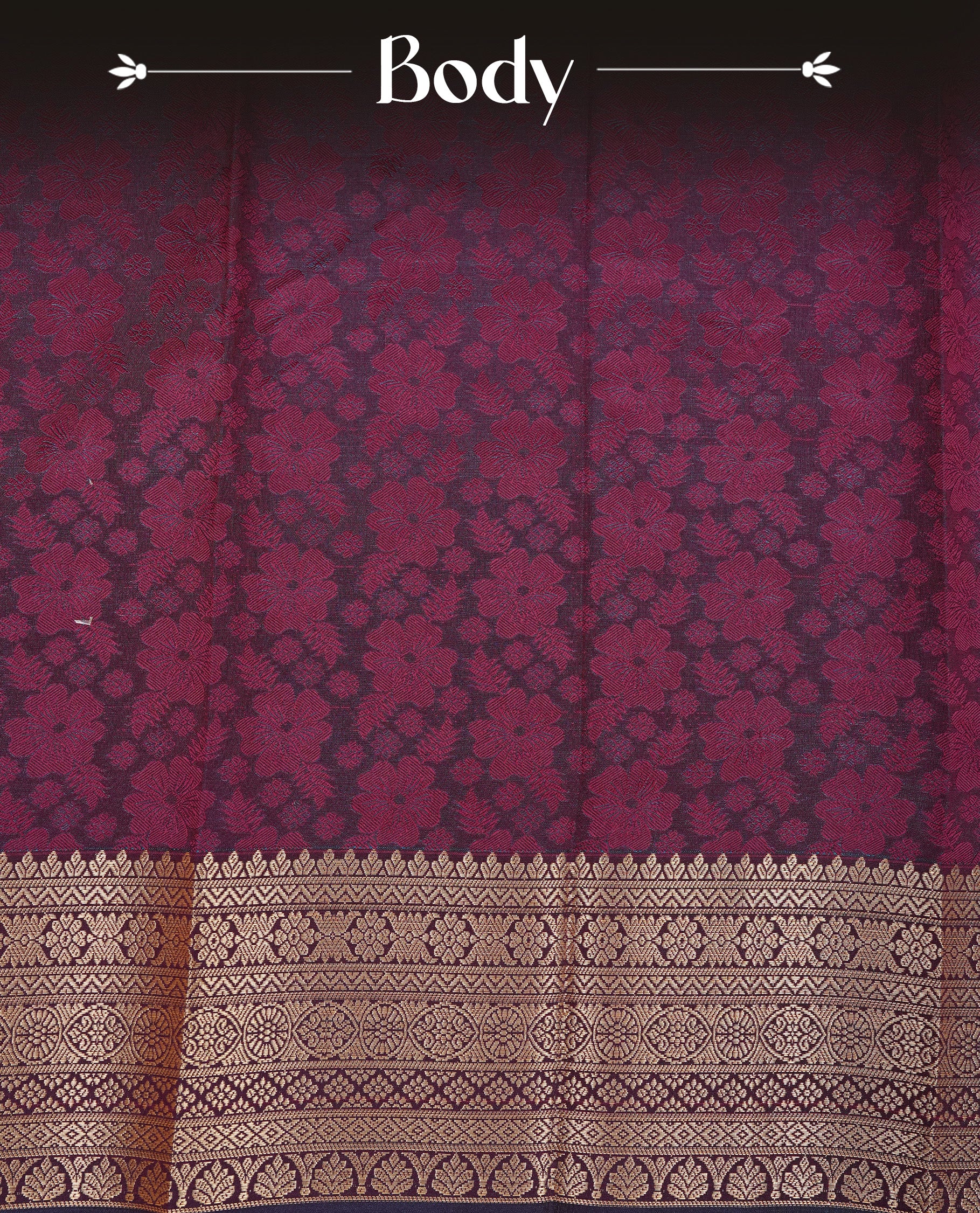 Maroon colour Semi silk saree Featuring selfcolour zari motifs on body, complemented by contrast Green colour with gold zari border, paired with matching blouse piece.