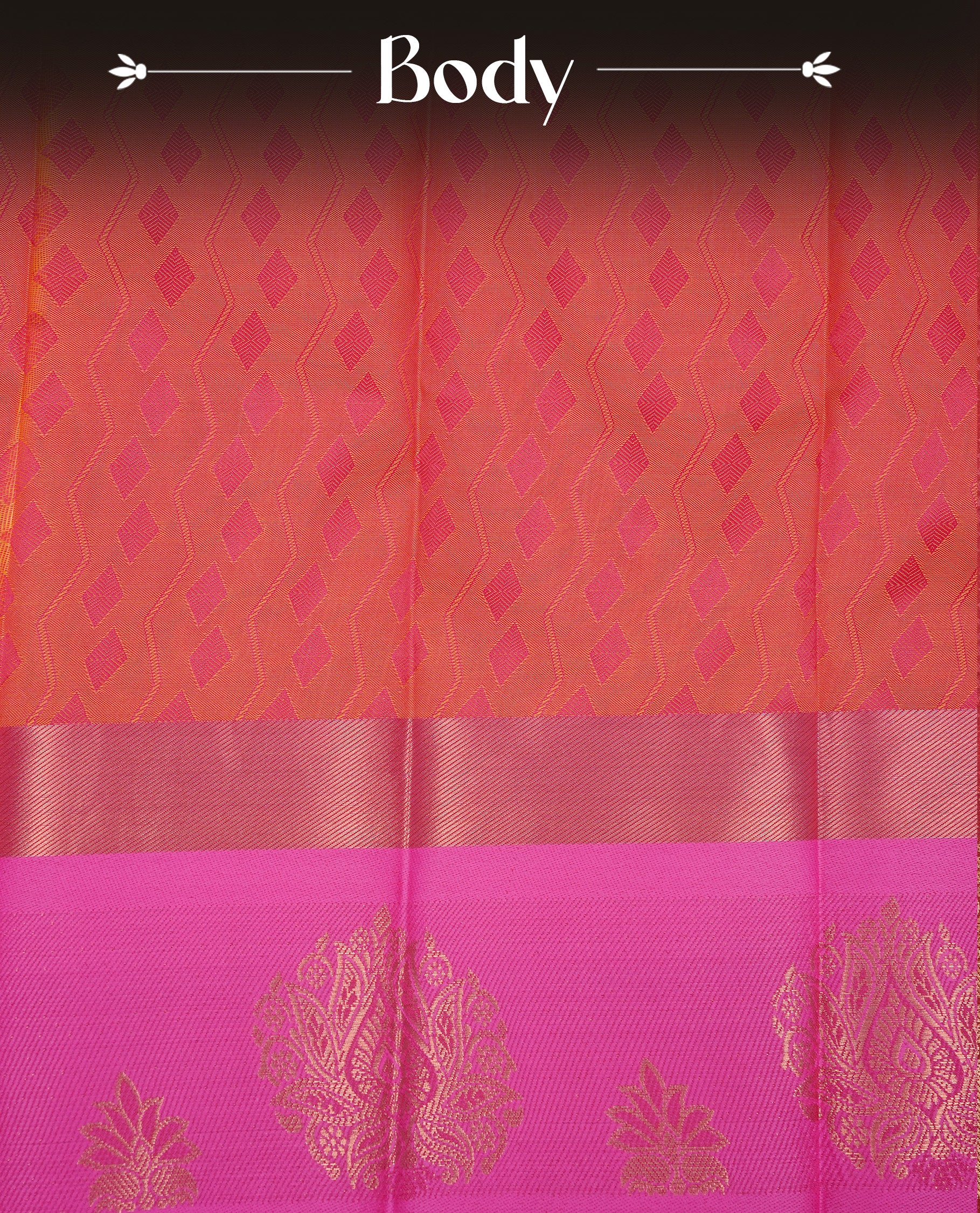 Pale yellow colour Semi silk saree featuirng Cream colour patterns on body, complemented by contrast magenta colour with gold zari border, paired with matching blouse piece.