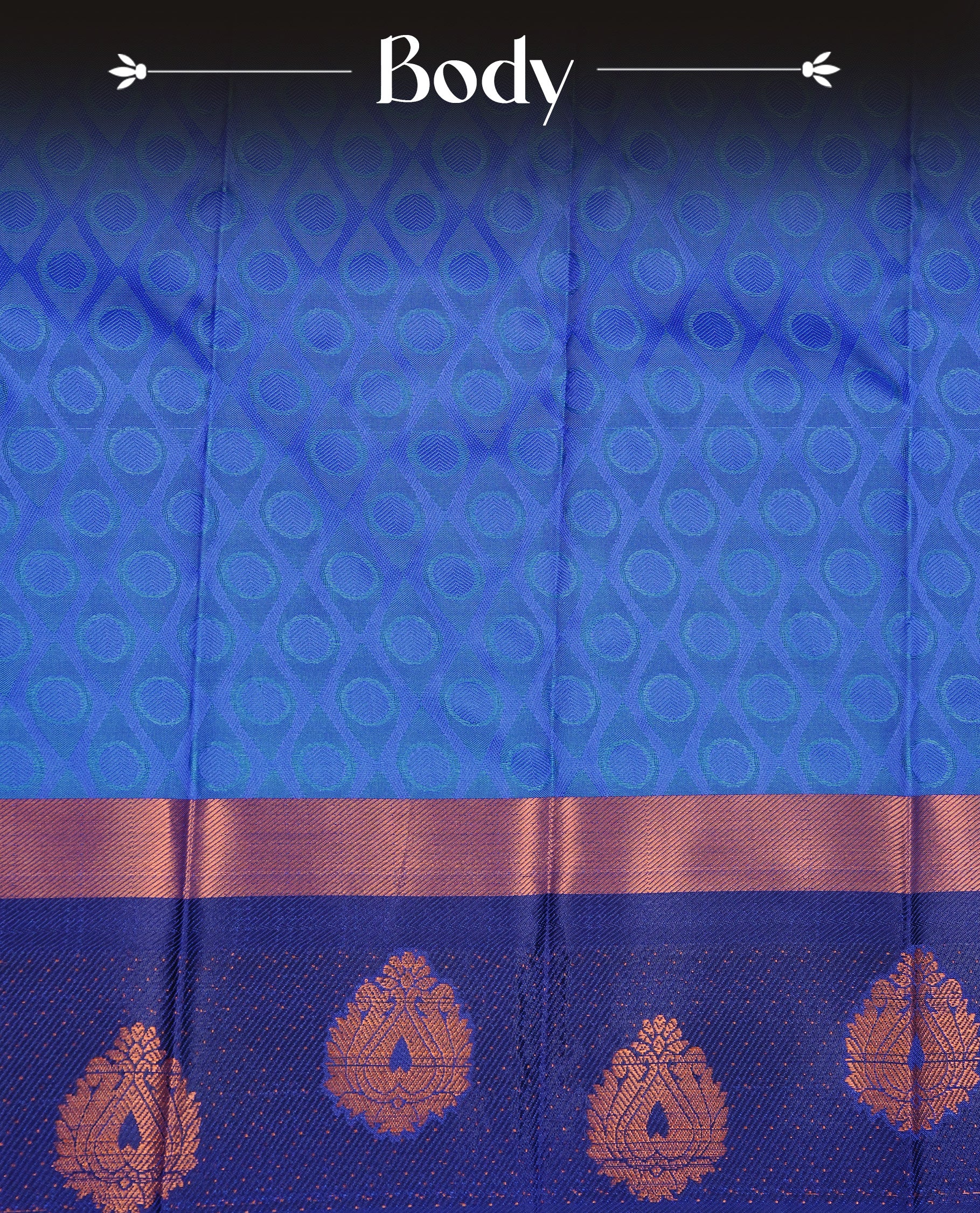 Teal green colour Semi silk saree Featuring self colour zari pattern on body, complemented by contrast Blue colour with gold zari border, paired with matching blouse piece.