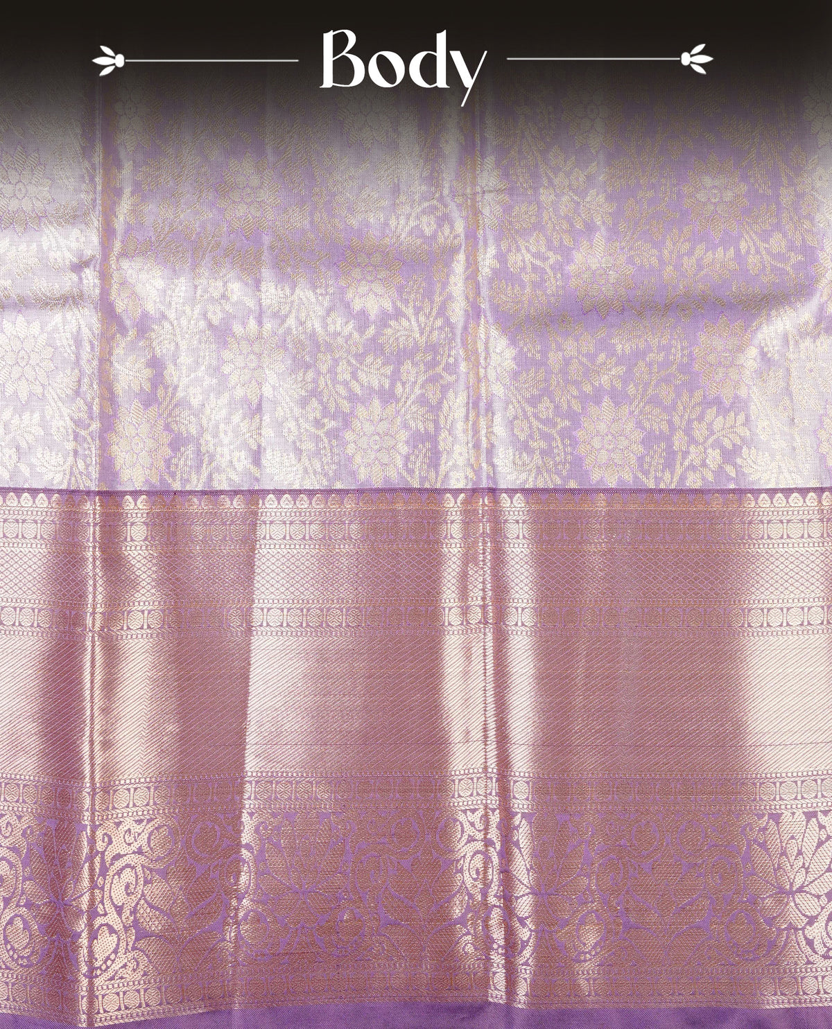 Lavender & Silver colour Double shade Semi tissue silk saree featuring self color Floral pattern on body, Contrast Lavender colour with Fancy border, paired with matching.