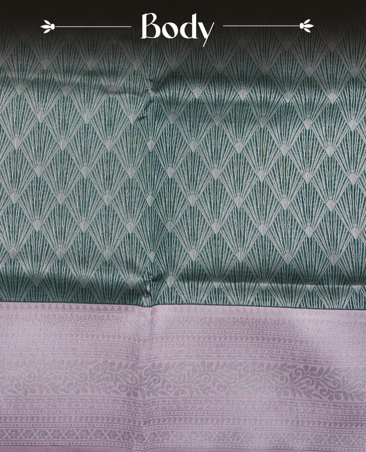 Green colour semi silk saree featuring Silver zari Design pattern on body, complemented by contrast Pink colour with silver zari border, comes with matching blouse piece