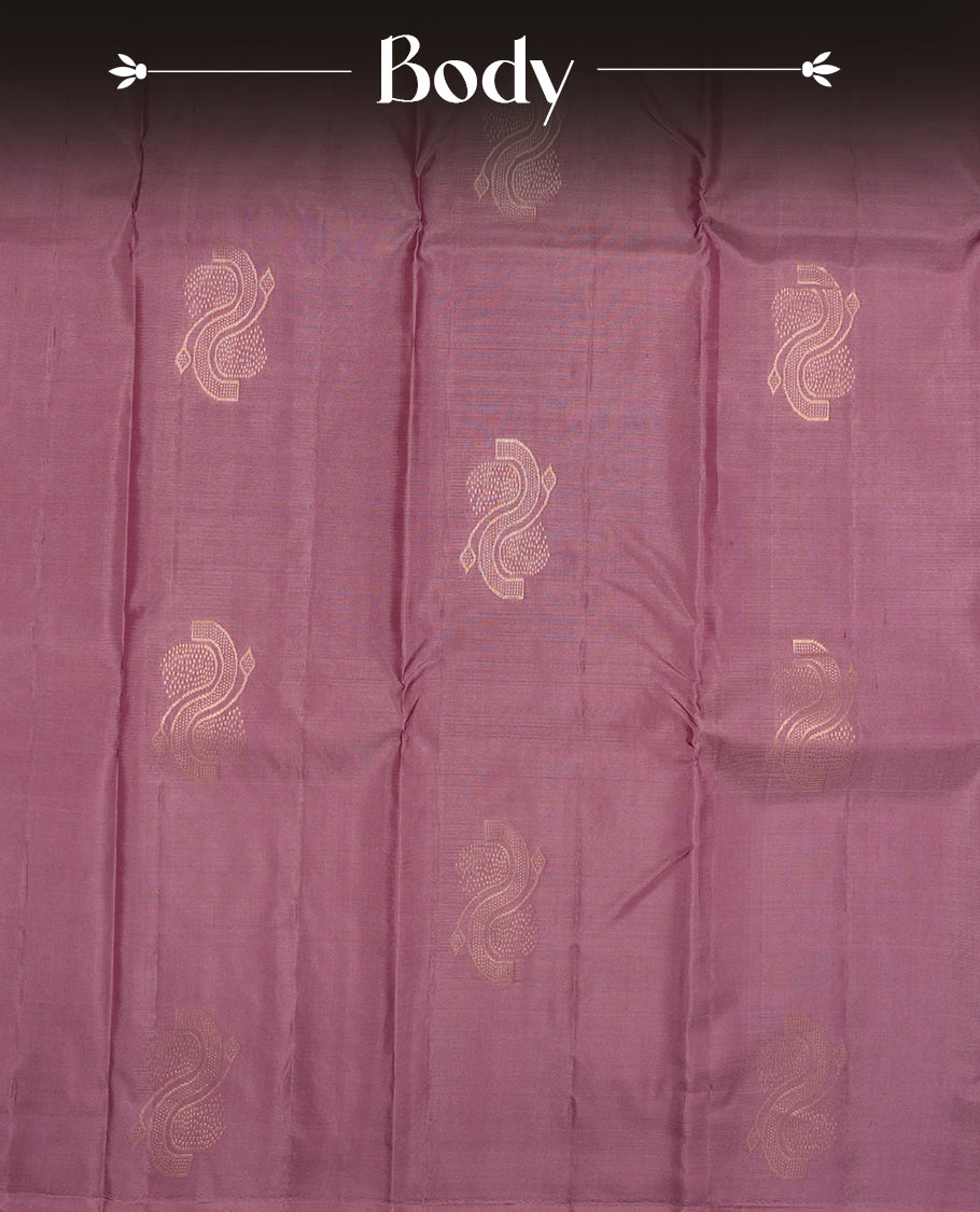 Dusty lavender Colour Pure Kancheepuram Silk Saree having gold pattern on Body without Border and matching Blouse