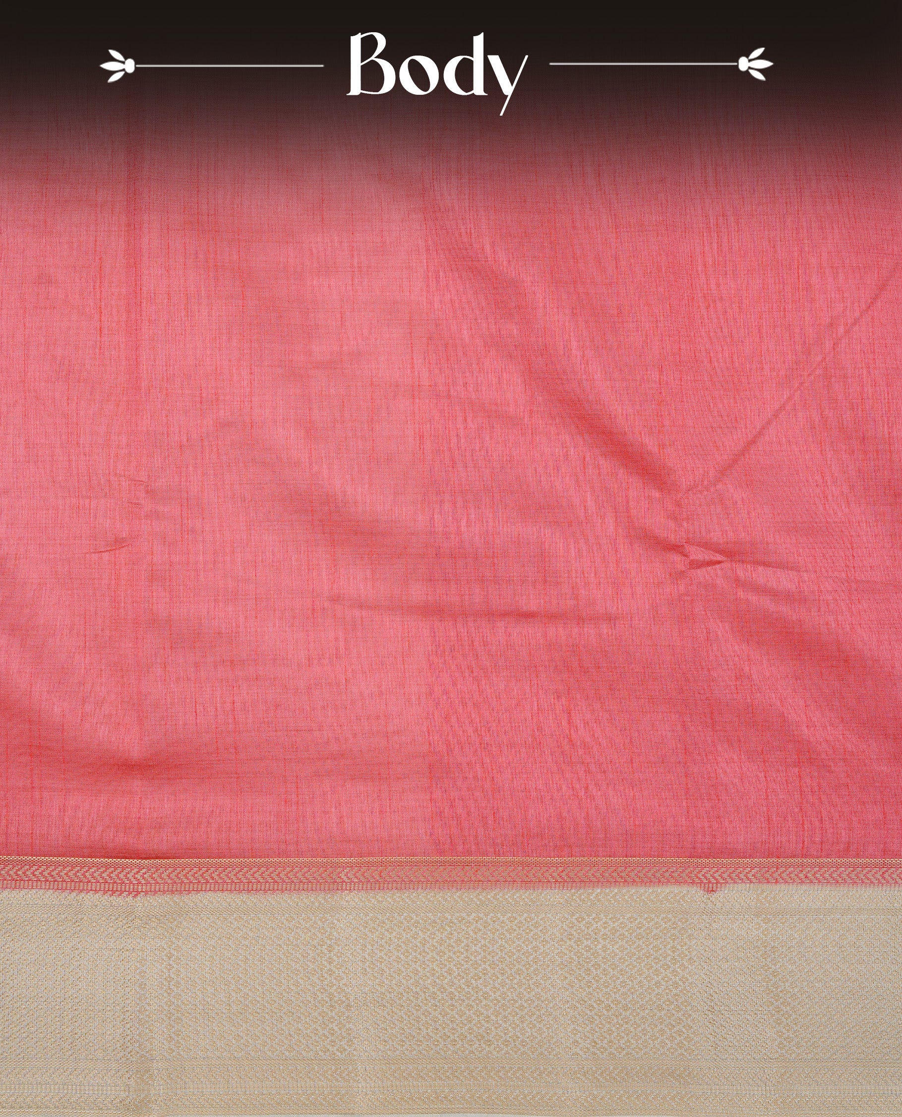 Pinkish peach colour Semi Tussar silk saree featuring an elegant plain body, accentuated by a contrast cream border adorned with intricate gold zari work, paired with a matching blouse piece.