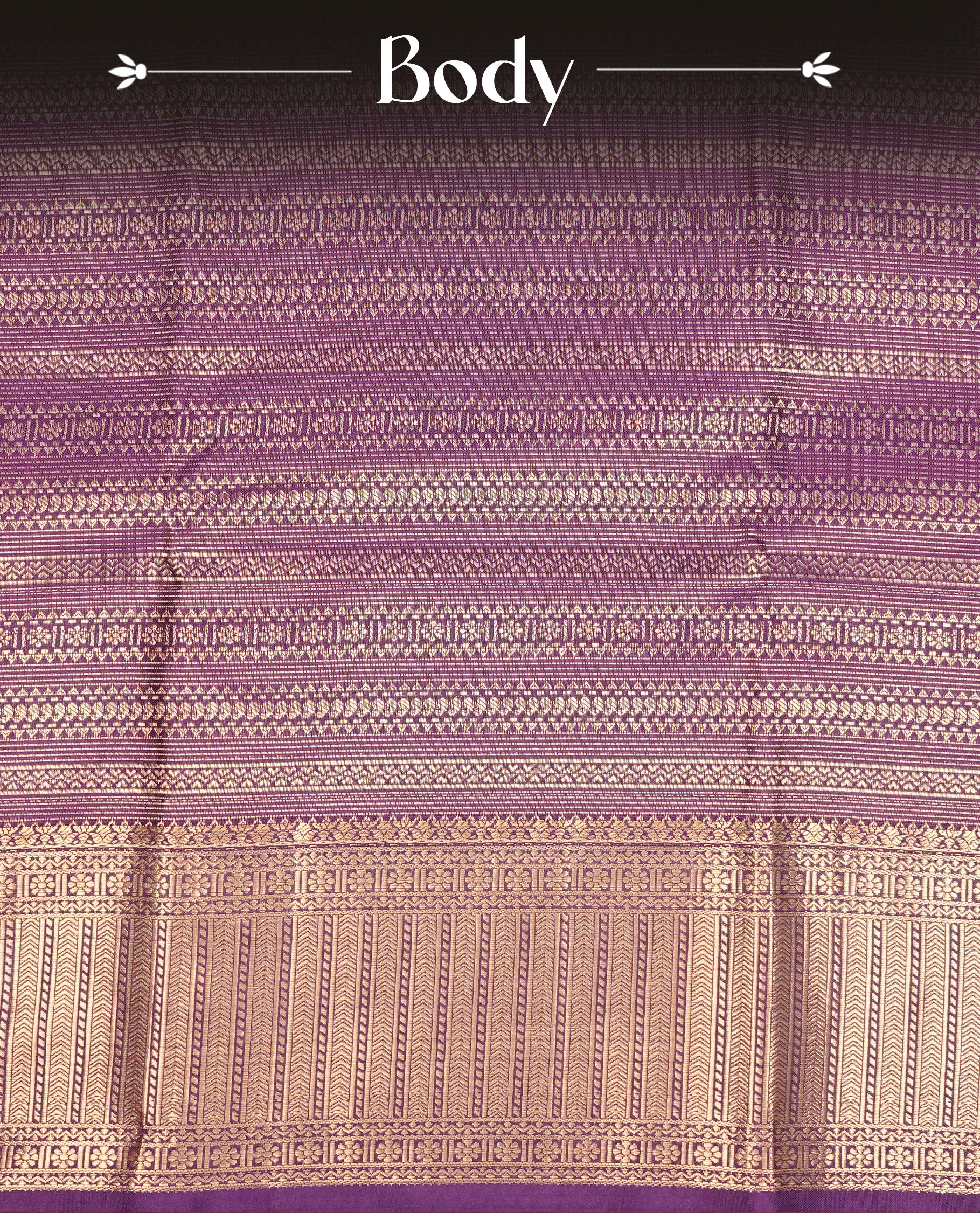 Purple Colour Wedding Silk Saree Featuring Gold zari Designed stripes on body, complemented by traditional Zari pattern on self colour border, paired with matching blouse piece.