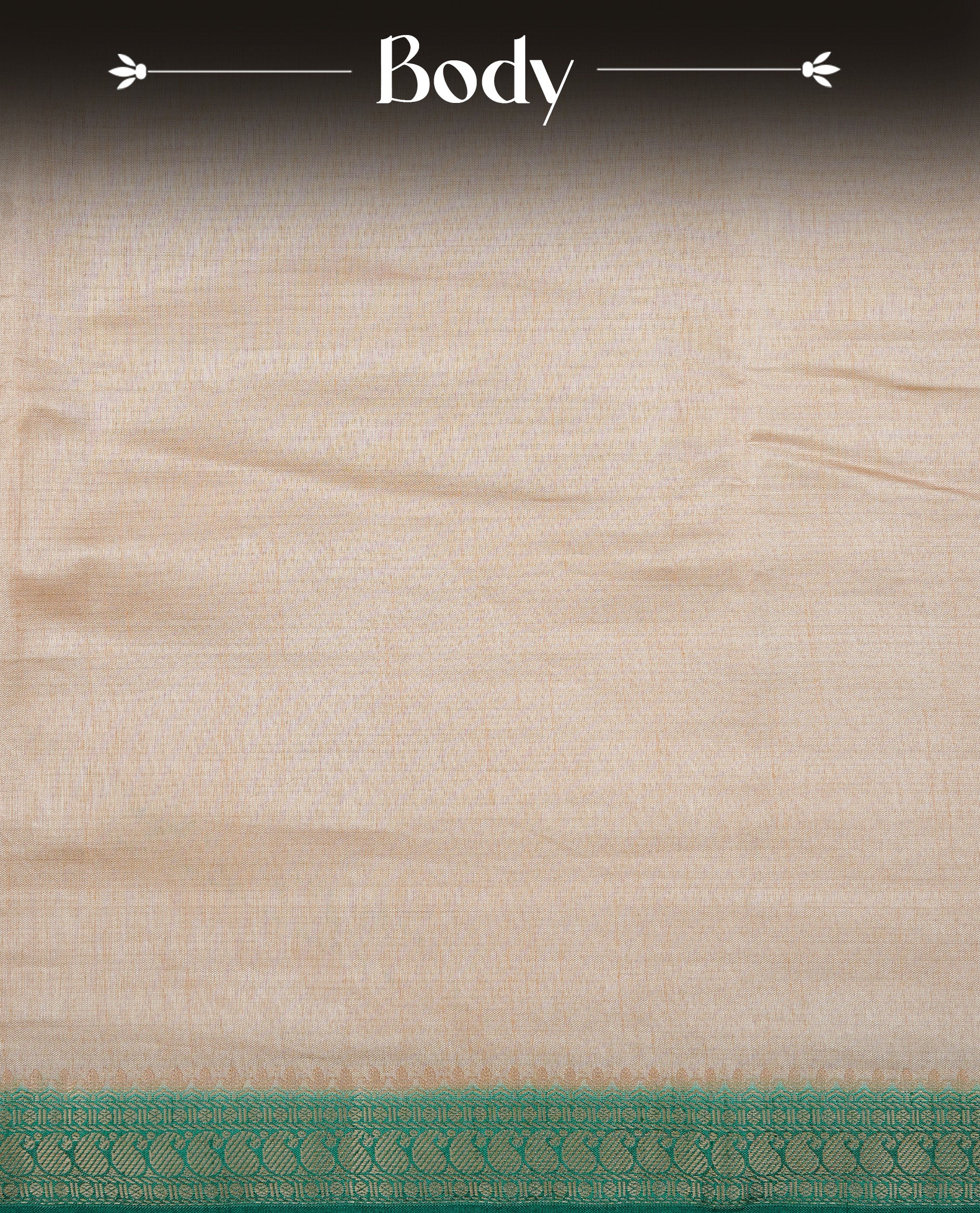 Cream colour Semi Tussar silk saree featuring an elegant plain body, accentuated by a contrast Green border adorned with intricate gold Mango zari work, paired with a matching blouse piece.