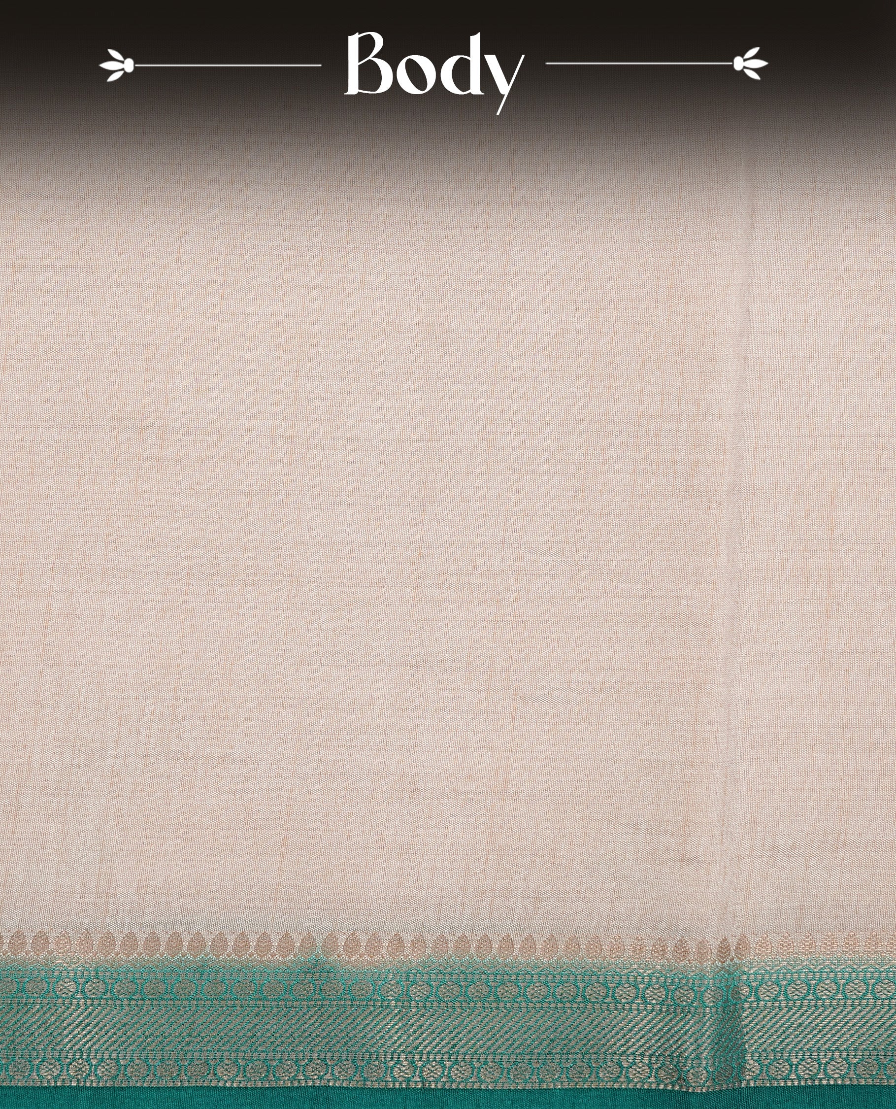 Cream colour Tussar silk saree featuirng Elegant Plain body, complemented by Contrast Green colour with gold zari border, paired with matching blouse piece.