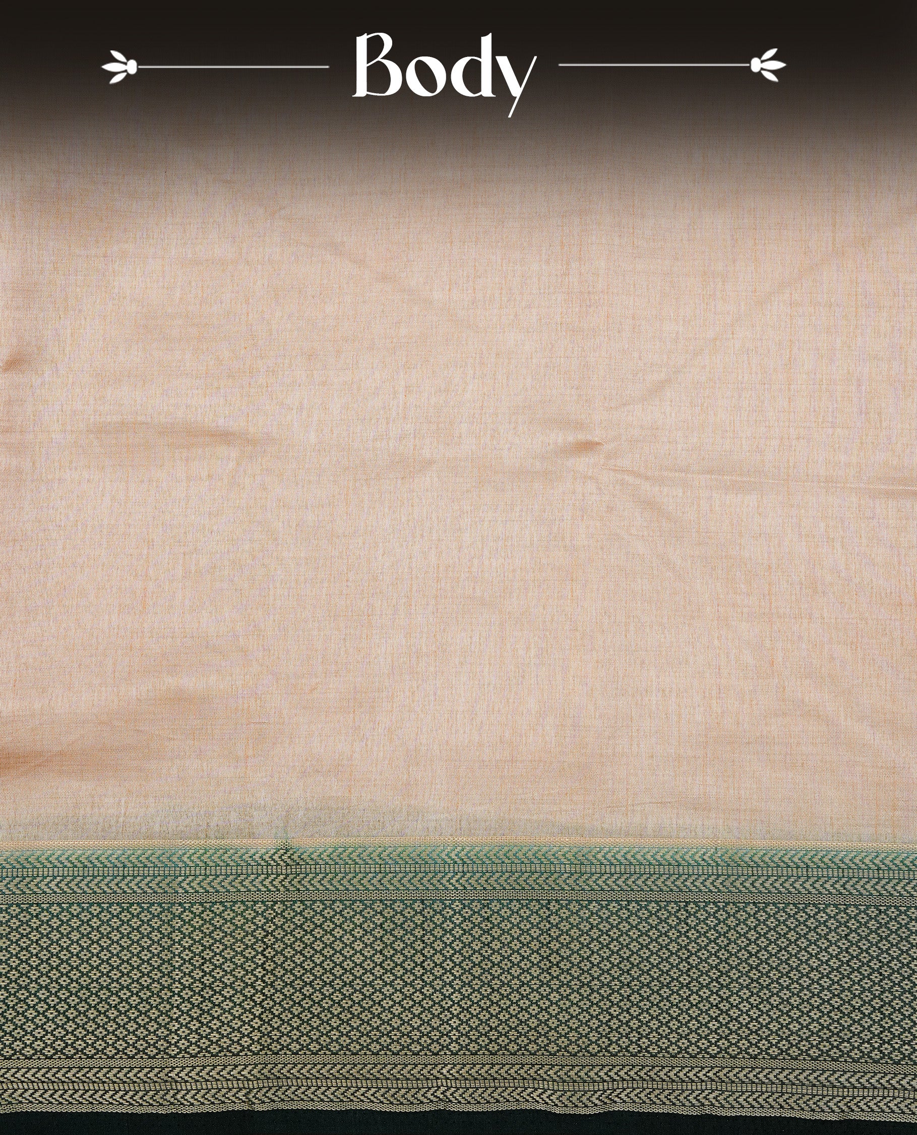 Cream colour Semi Tussar silk saree featuring an elegant plain body, accentuated by a contrast Green border adorned with intricate gold zari work, paired with a matching blouse piece.