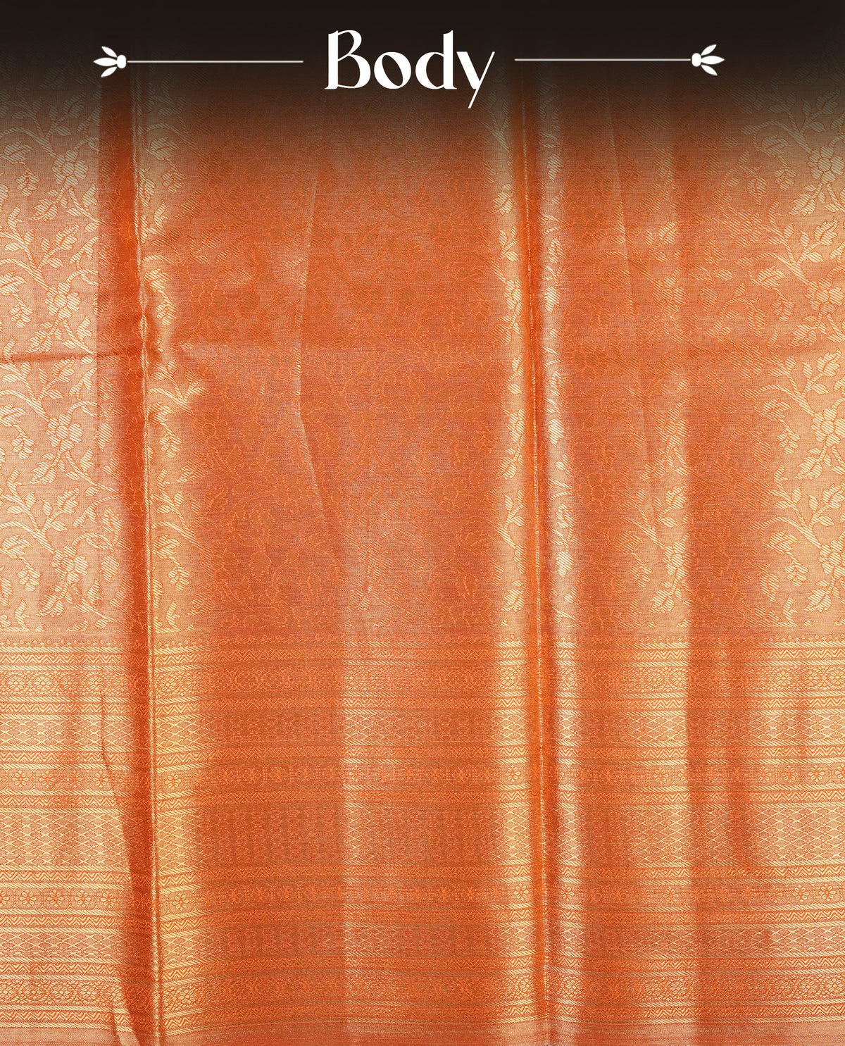 Orange & Gold colour Double shade Semi tissue silk saree featuring self color kodi pattern on body, self colour with Fancy border, paired with matching.