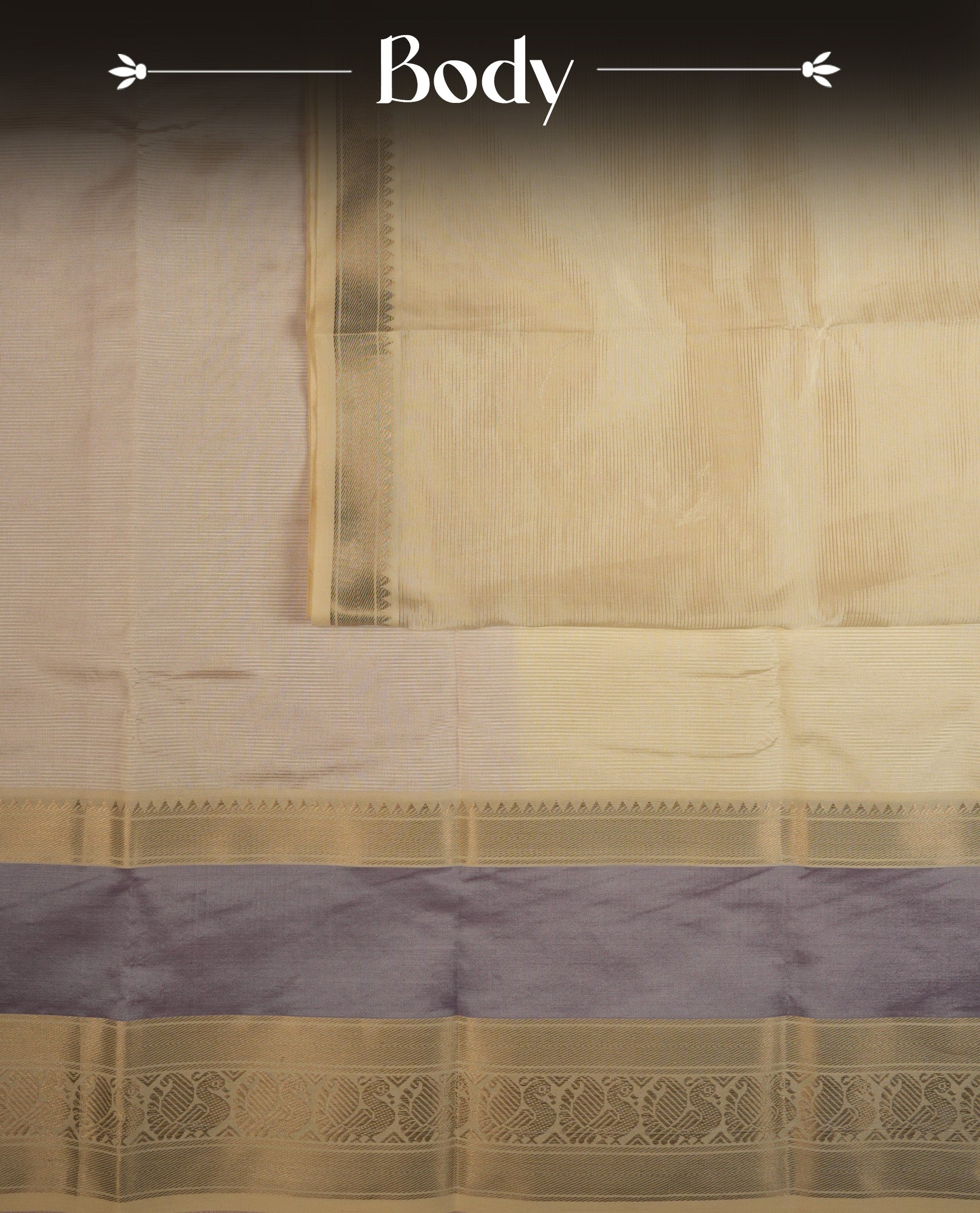 Off-White Colour Mangalagiri Cotton Saree Featuring A Plain Body , Complemented By A Lavender Colour With Light Gold Zari Border & Contrast Colour Pallu, Paired with Matching Blouse Piece.