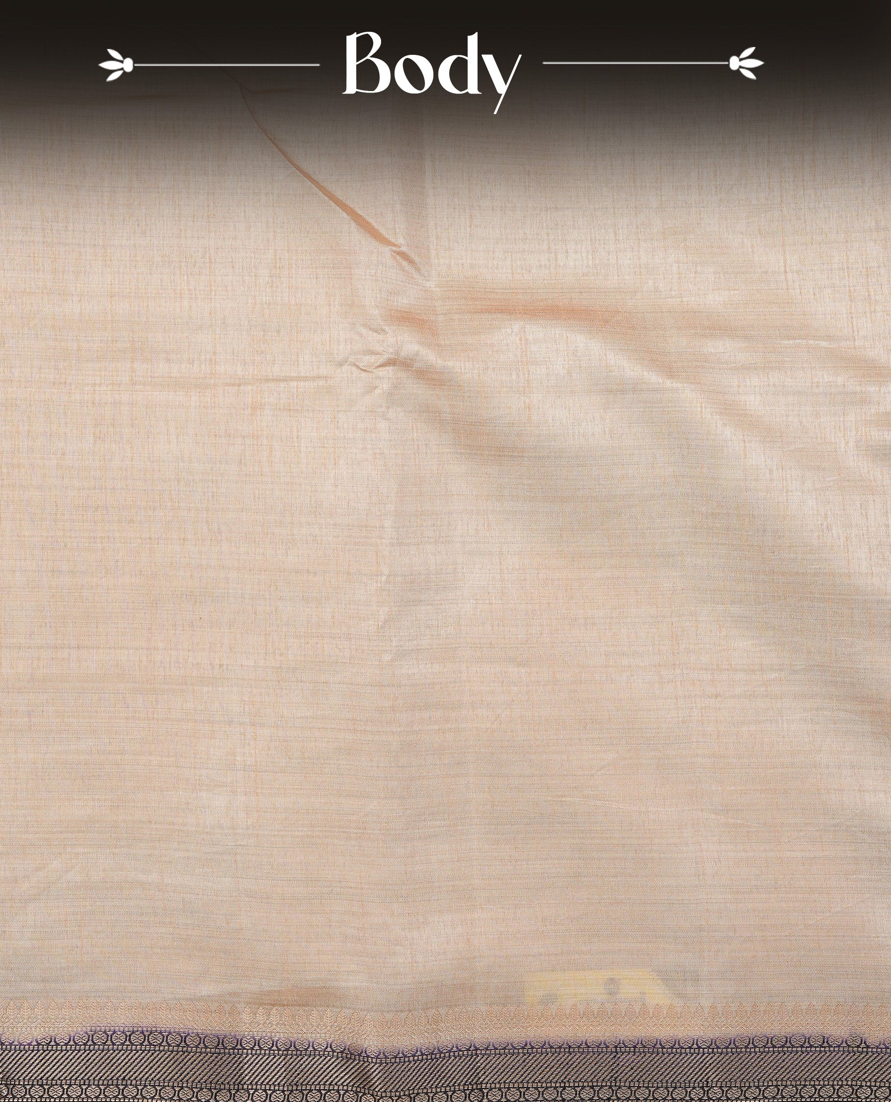 Light gold Colour Tussar saree featuring elegant plain body, complemented by contrast Navyblue colour with zari work border, comes with matching blouse piece.