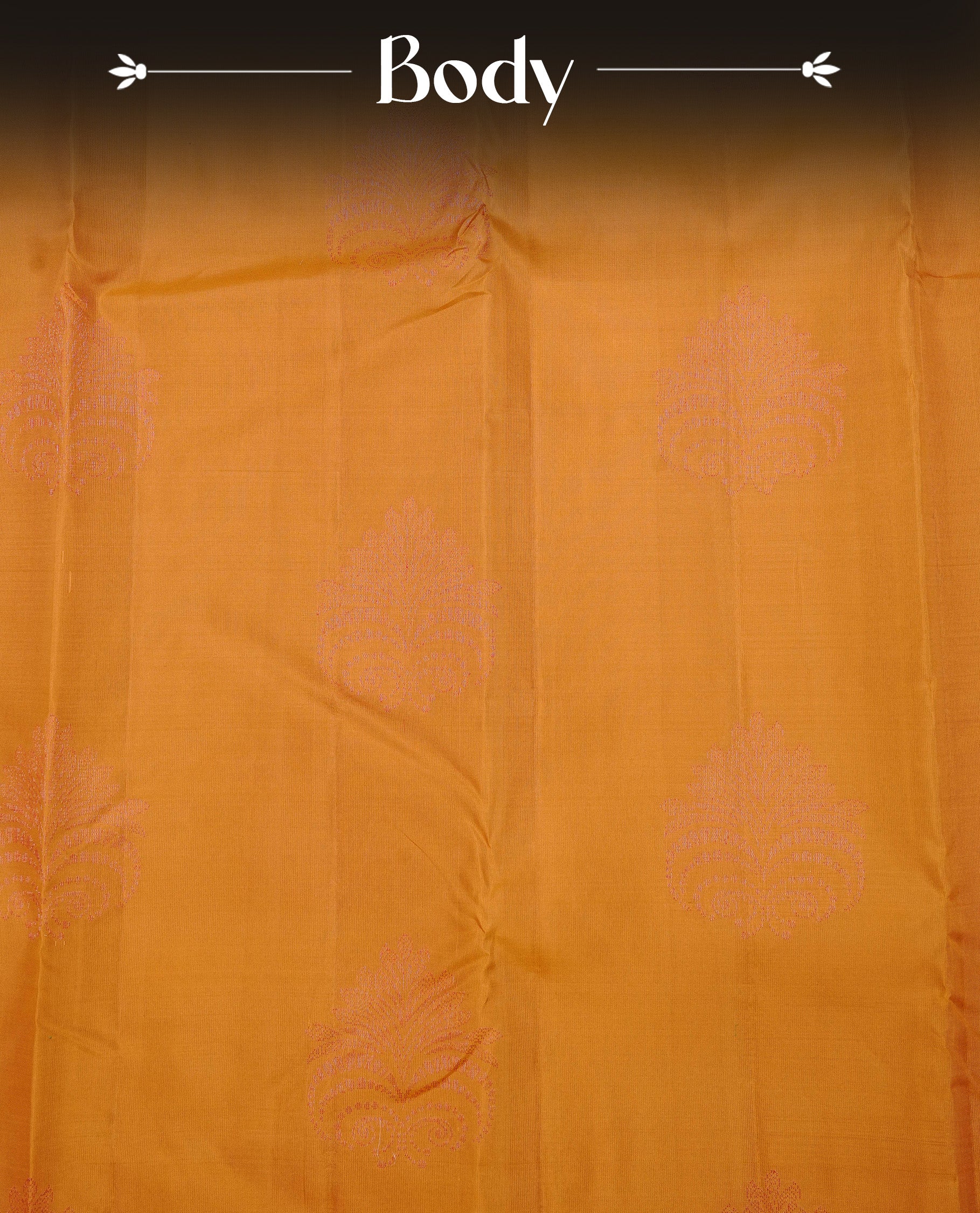 Mustard Yellow Colour Traditional Kancheepuram Silk Saree Featuring Bronze Zari Pattern Motifs on the Body, Designed Without a Border and with a Grand Pallu, Paired with a Matching Blouse.