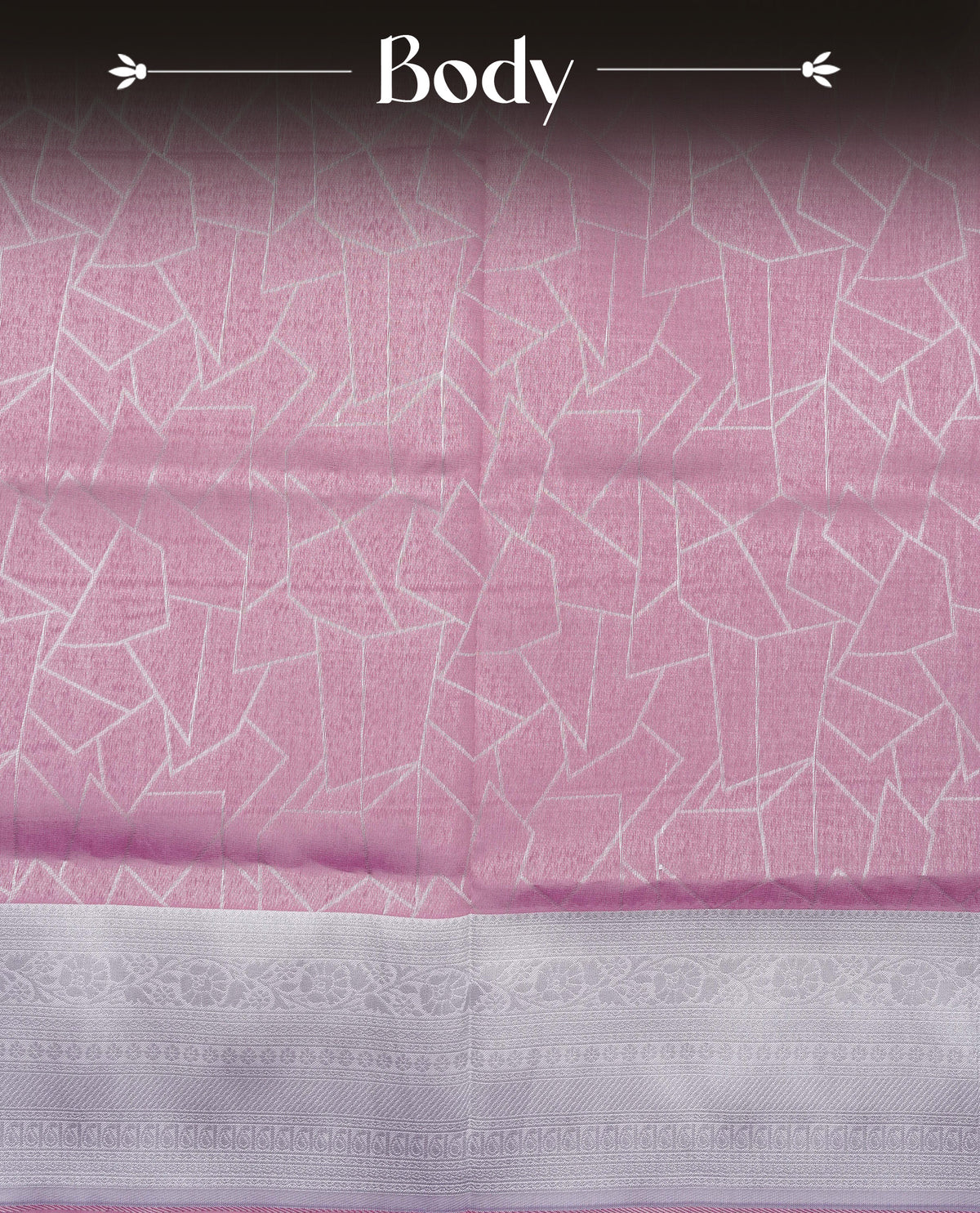Pink colour semi silk saree featuring Silver zari Geometric pattern on body, complemented by contrast Lavender colour with silver zari border, comes with matching blouse piece.