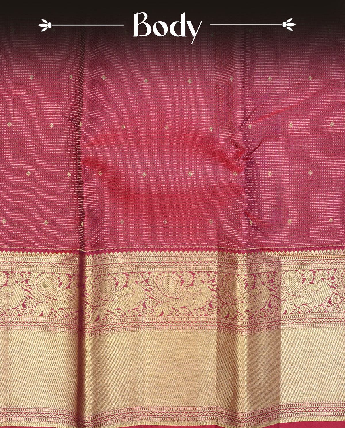 Maroon Colour Pure Wedding silk saree featuring Gold zari Dotted stripes with small buttas on body, complemented by self colour with traditional border, comes with matching blouse piece.
