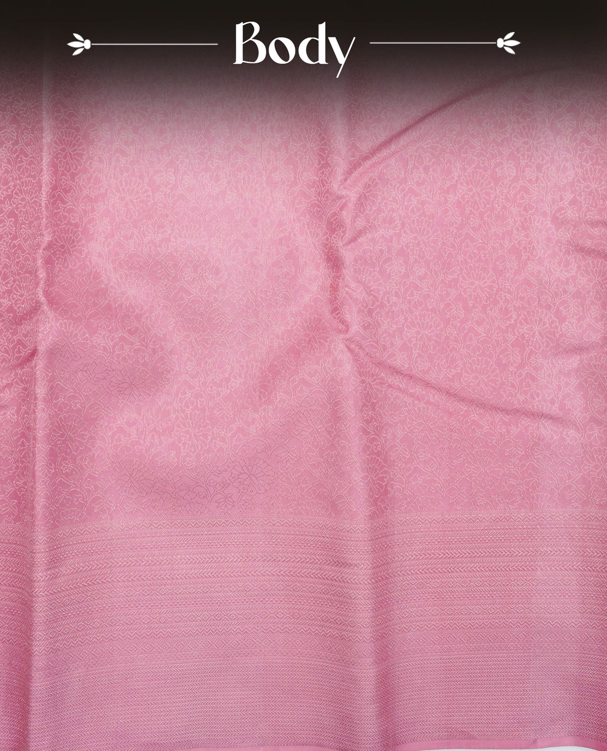 Baby pink colour pure wedding silk saree featuring Light gold zari Floral kodi pattern on body, complemented by self colour with traditional border, comes with matching blouse piece.