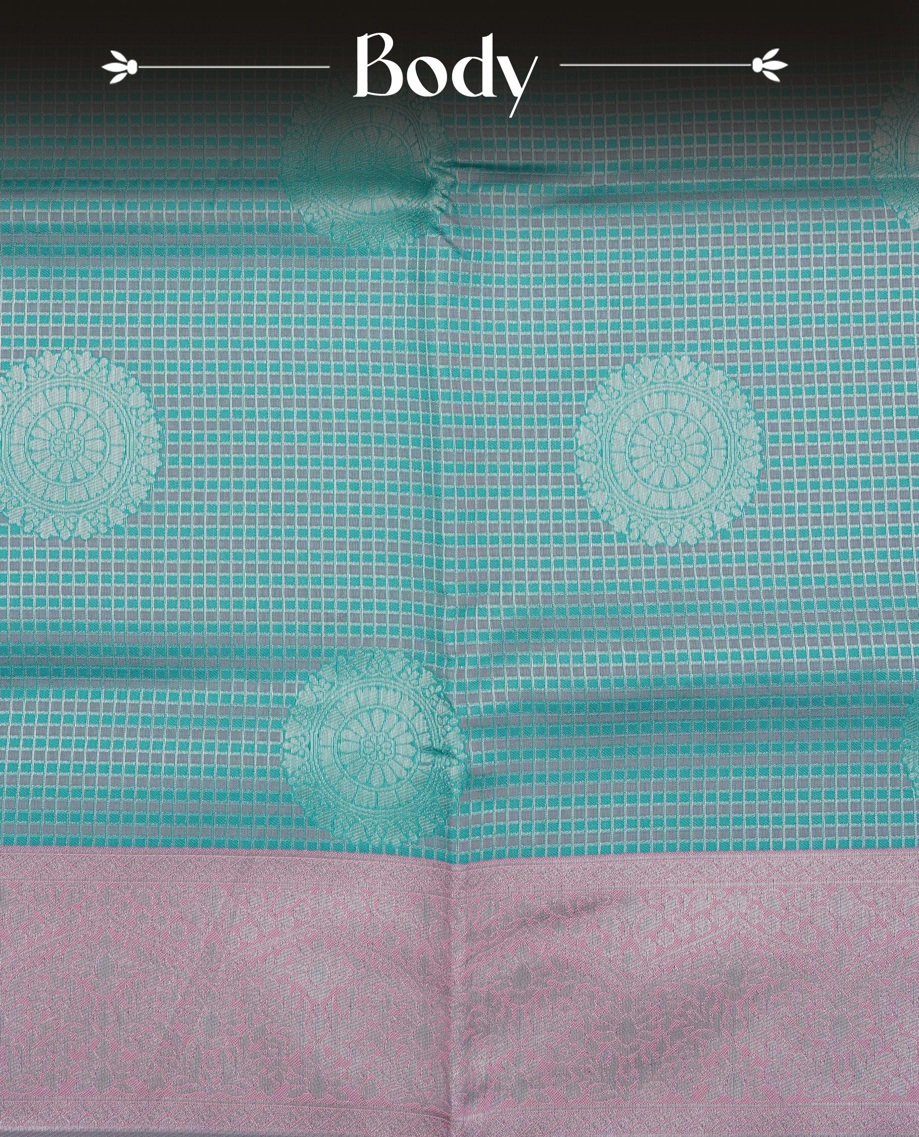 Green & peach colour semi silk saree featuring Silver zari Small check pattern & motifs on body, complemented by contrast Peach colour with silver zari border, comes with matching blouse piece.