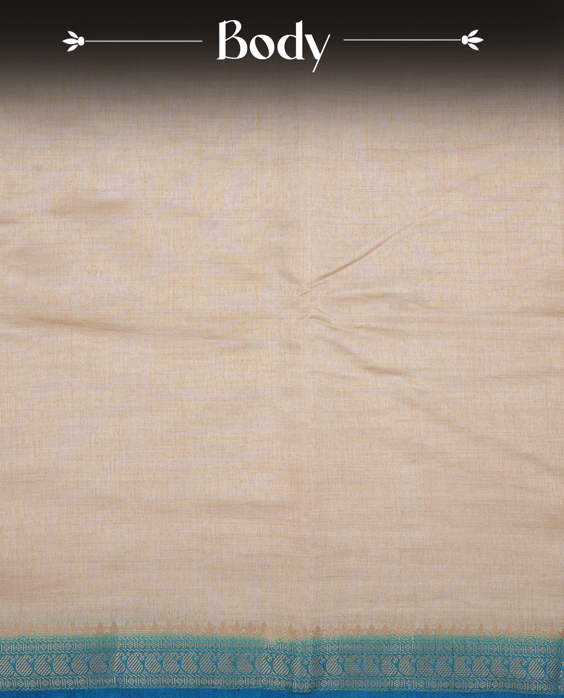 Cream colour Semi Tussar silk saree featuring an elegant plain body, accentuated by a contrast Blue border adorned with intricate gold Mango zari work, paired with a matching blouse piece.