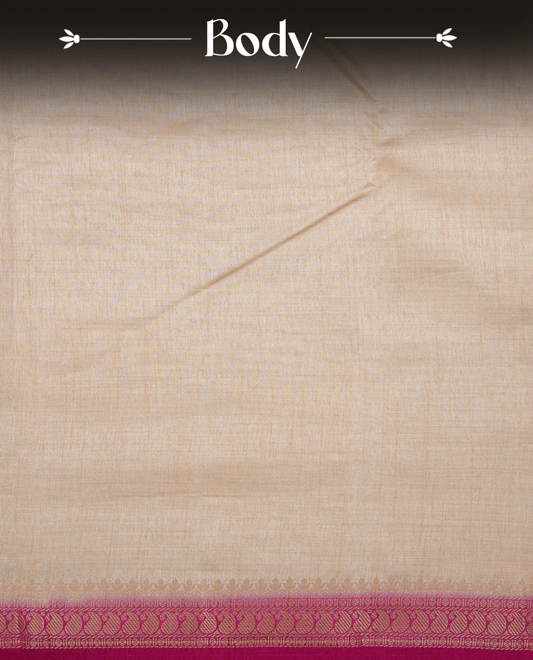 Cream colour Semi Tussar silk saree featuring an elegant plain body, accentuated by a contrast Pink border adorned with intricate gold Mango zari work, paired with a matching blouse piece.