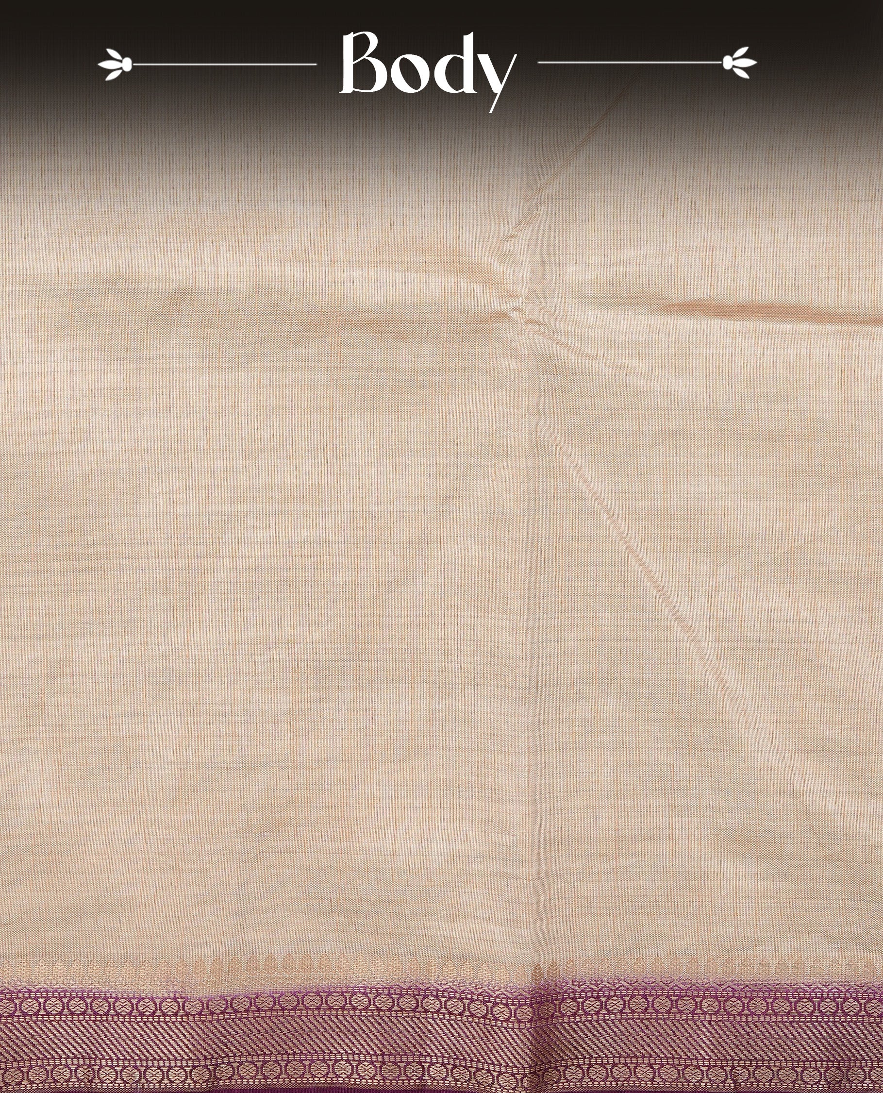Light gold Colour Tussar saree featuring elegant plain body, complemented by contrast Purple colour with zari work border, comes with matching blouse piece.