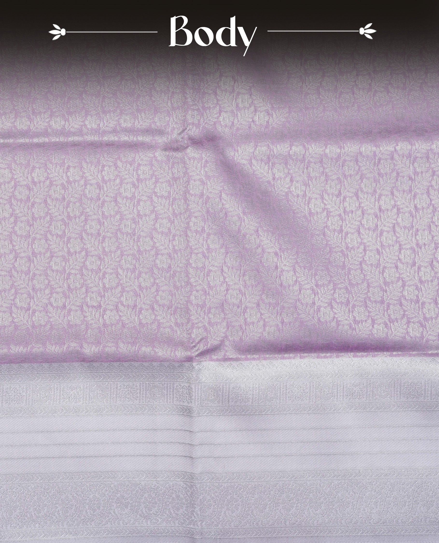 Pink colour semi silk saree featuring Silver zari Floral pattern on body, complemented by contrast lavender colour with silver zari border, comes with matching blouse piece.