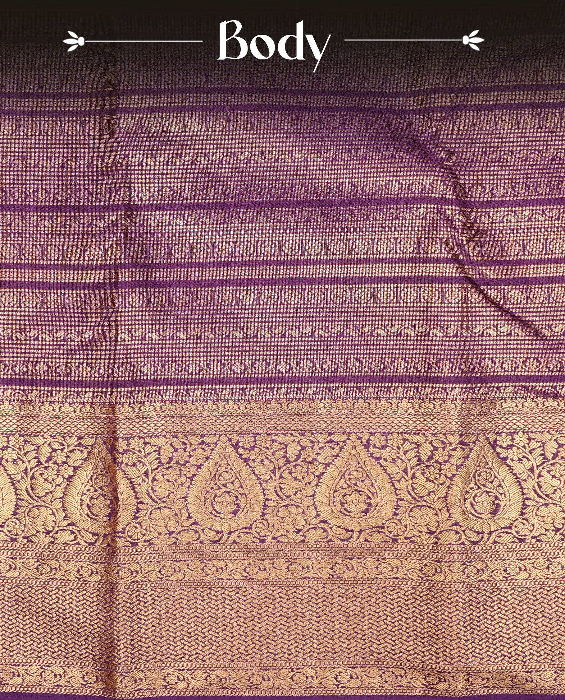 Purple colour Semi wedding silk saree featuring strip pattern on body, complemented by self colour traditional border, paired with matching blouse piece.