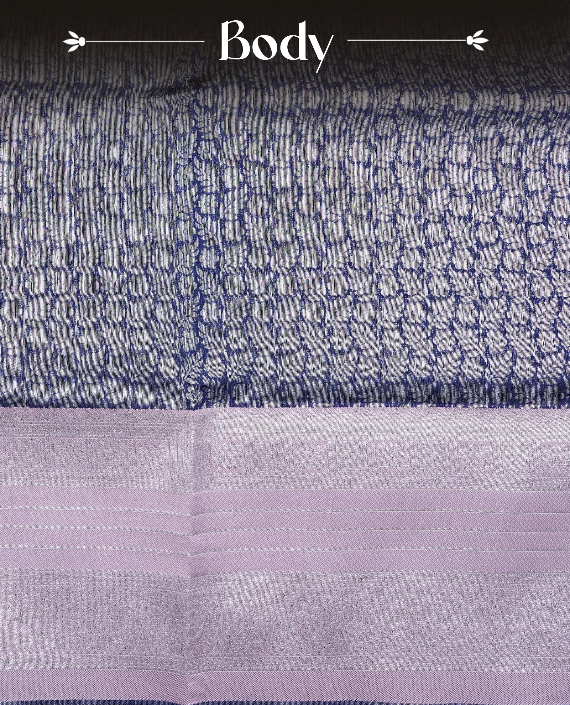 Navy blue colour semi silk saree featuring Silver zari pattern on body, complemented by contrast Pink colour with silver zari border, comes with matching blouse piece.