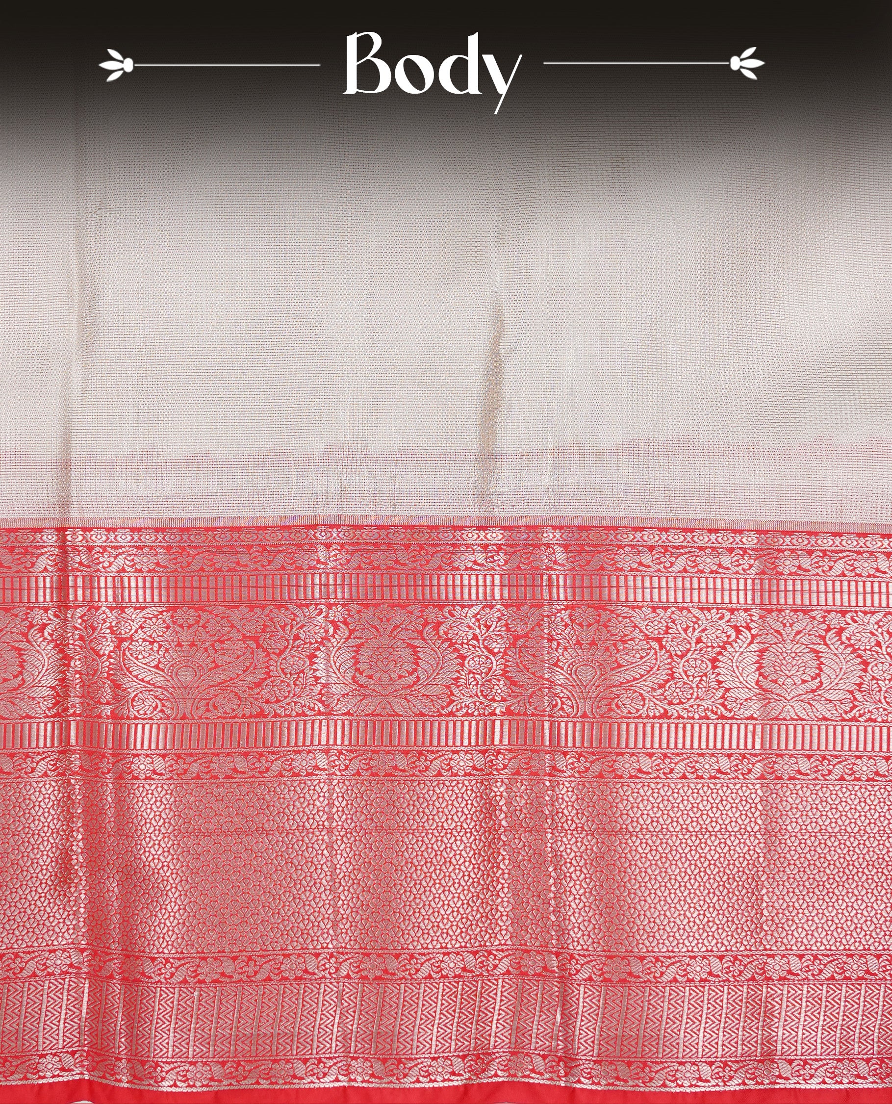 Off white colour Net Tissue saree Elegant plain body, complemented by Red colour with Light gold zari long traditional border, paired with matching blouse piece.