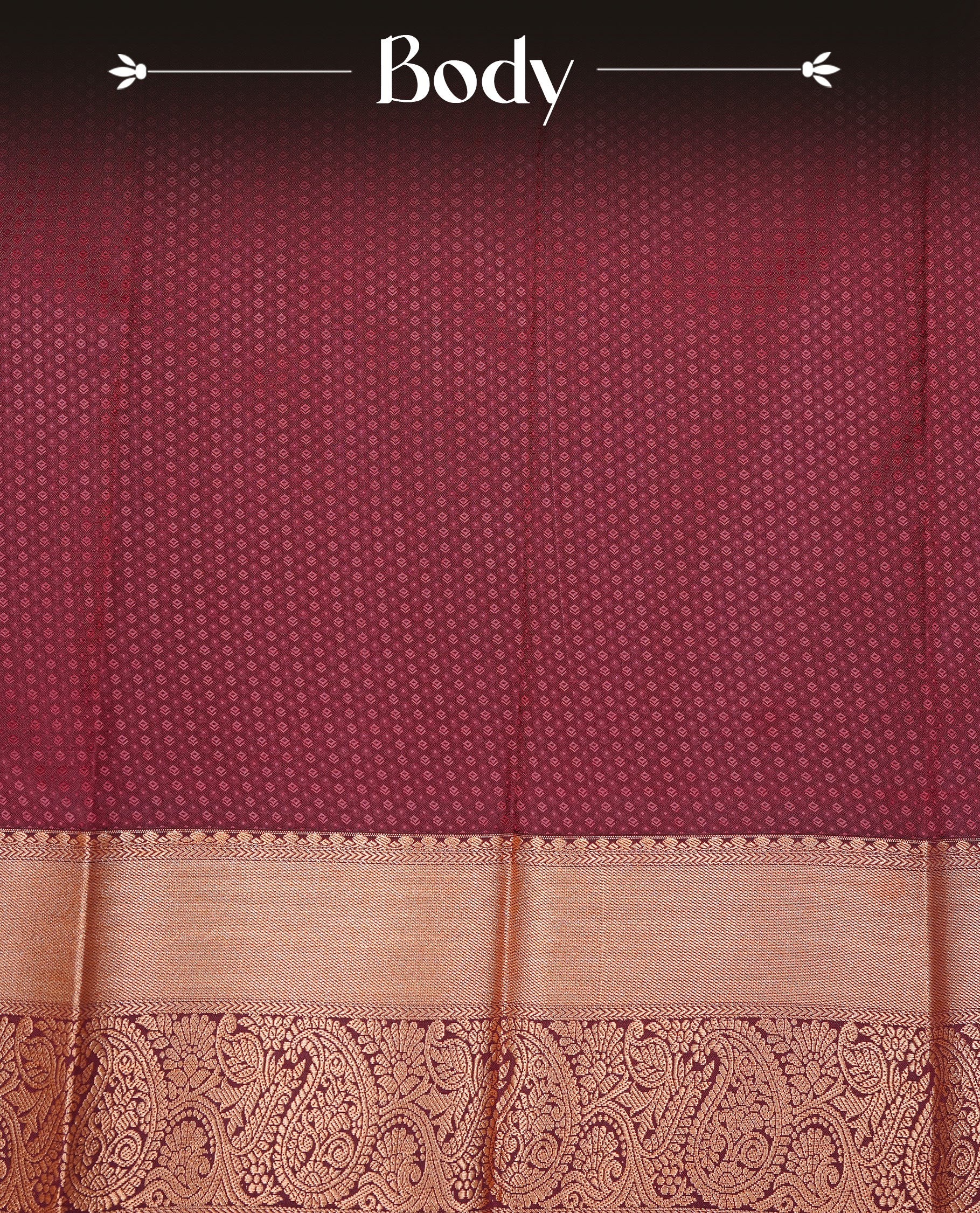 Rust orange colour Semi silk saree Featuring gold zari motifs on body, complemented by contrast brown colour with gold zari border, paired with matching blouse piece.