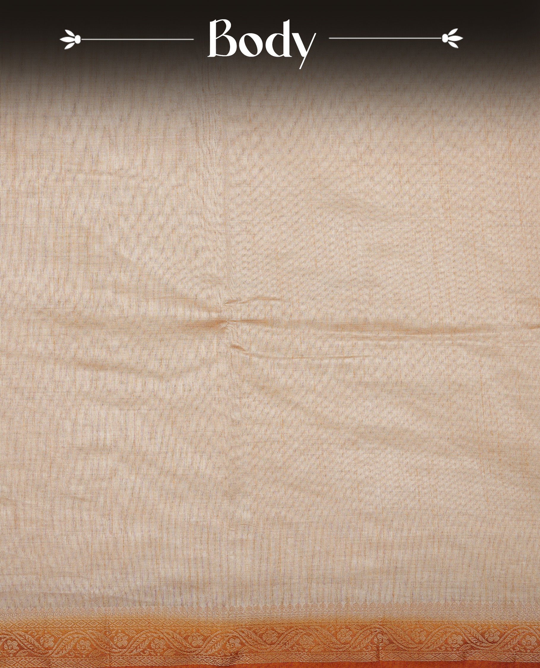 Cream colour Semi Tussar silk saree featuring an elegant plain body, accentuated by a contrast Mustard border adorned with intricate gold floral kodi zari work, paired with a matching blouse piece.