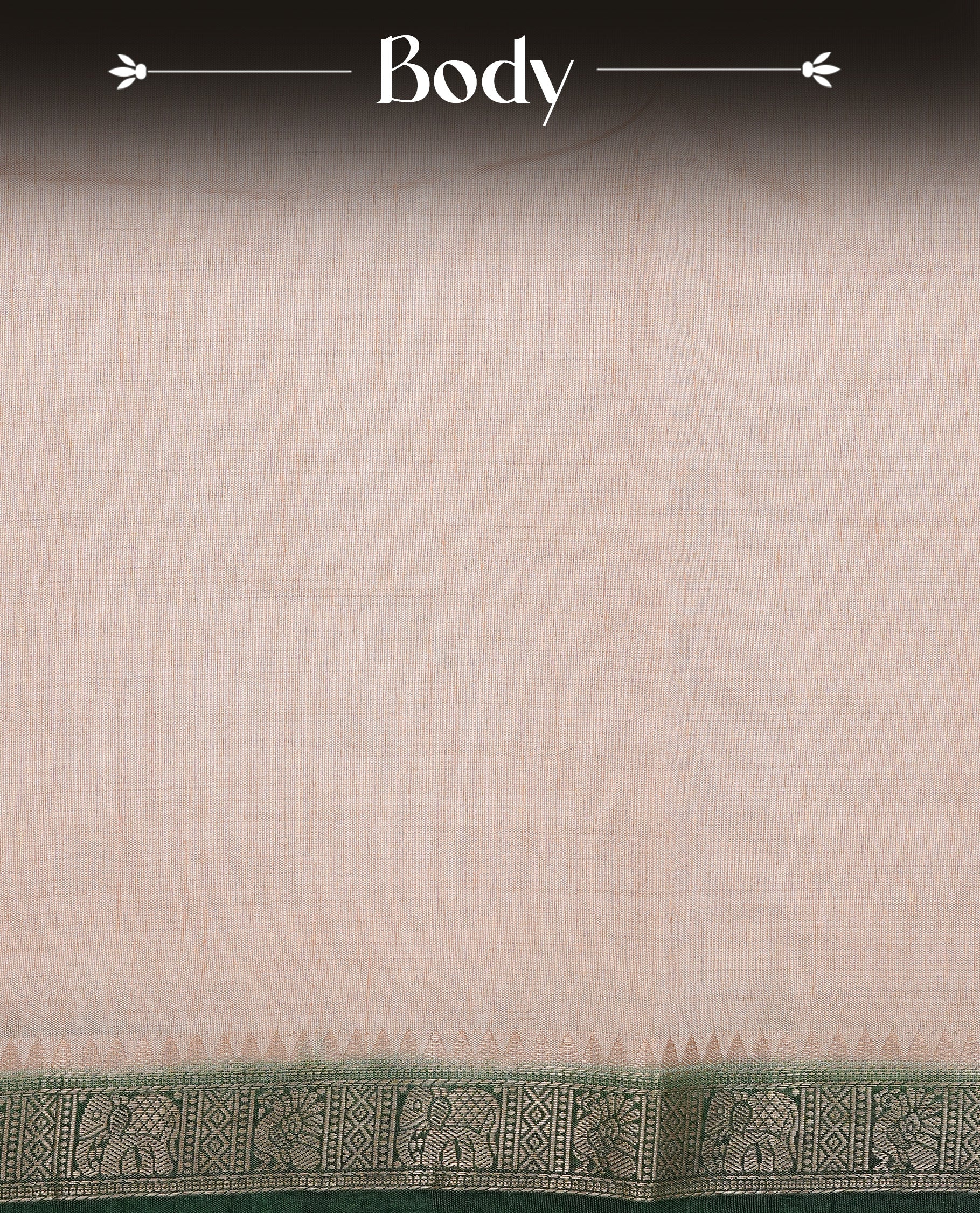 Cream colour Tussar silk saree Featuring Elegant Plain body, complemented by Contrast Dark green colour with gold zari border, paired with matching blouse piece.