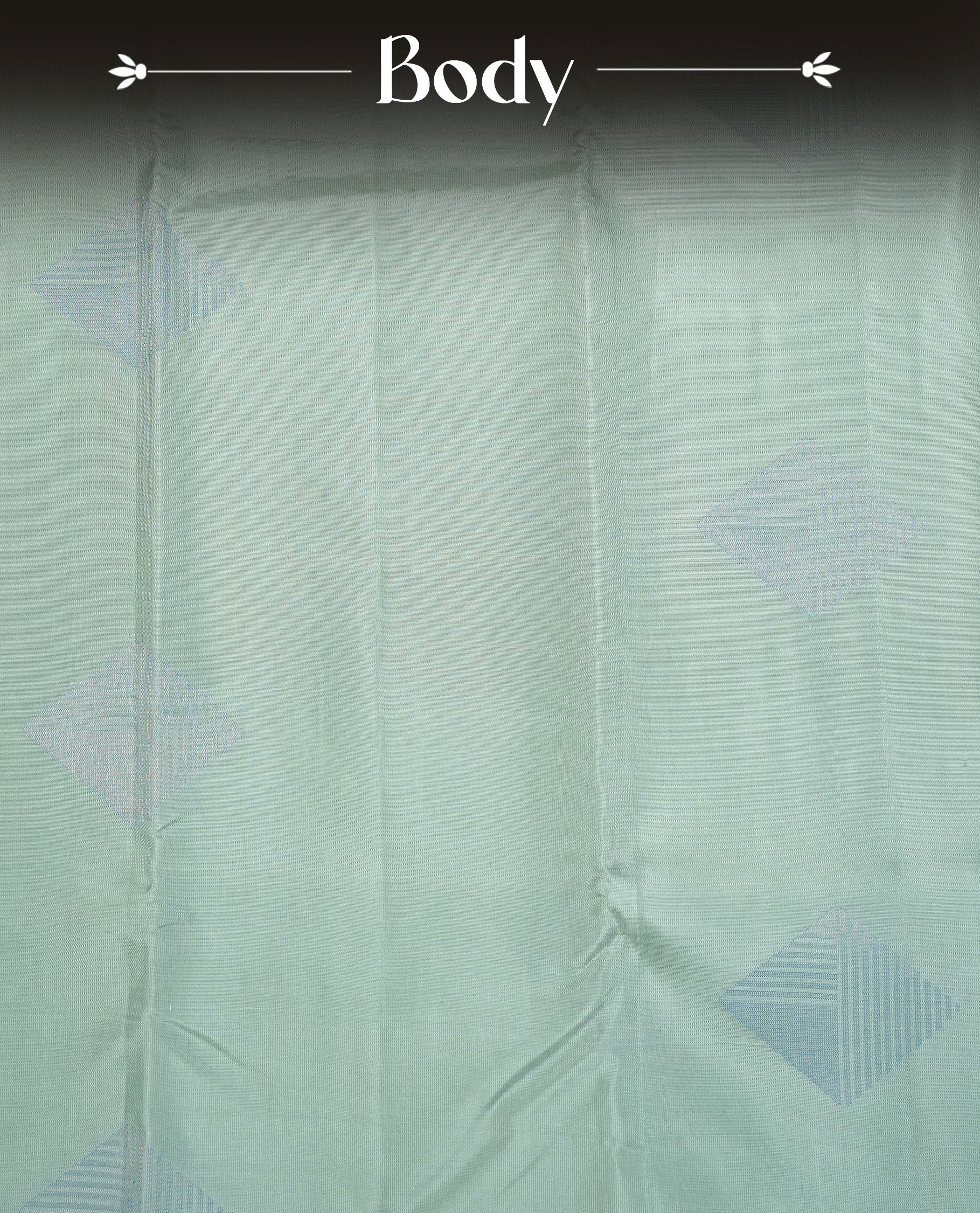 Mint Green Colour Traditional Kancheepuram Silk Saree Featuring Blue Zari Diamond Motifs on the Body, Designed Without a Border and with a Grand Pallu, Paired with a Matching Blouse.