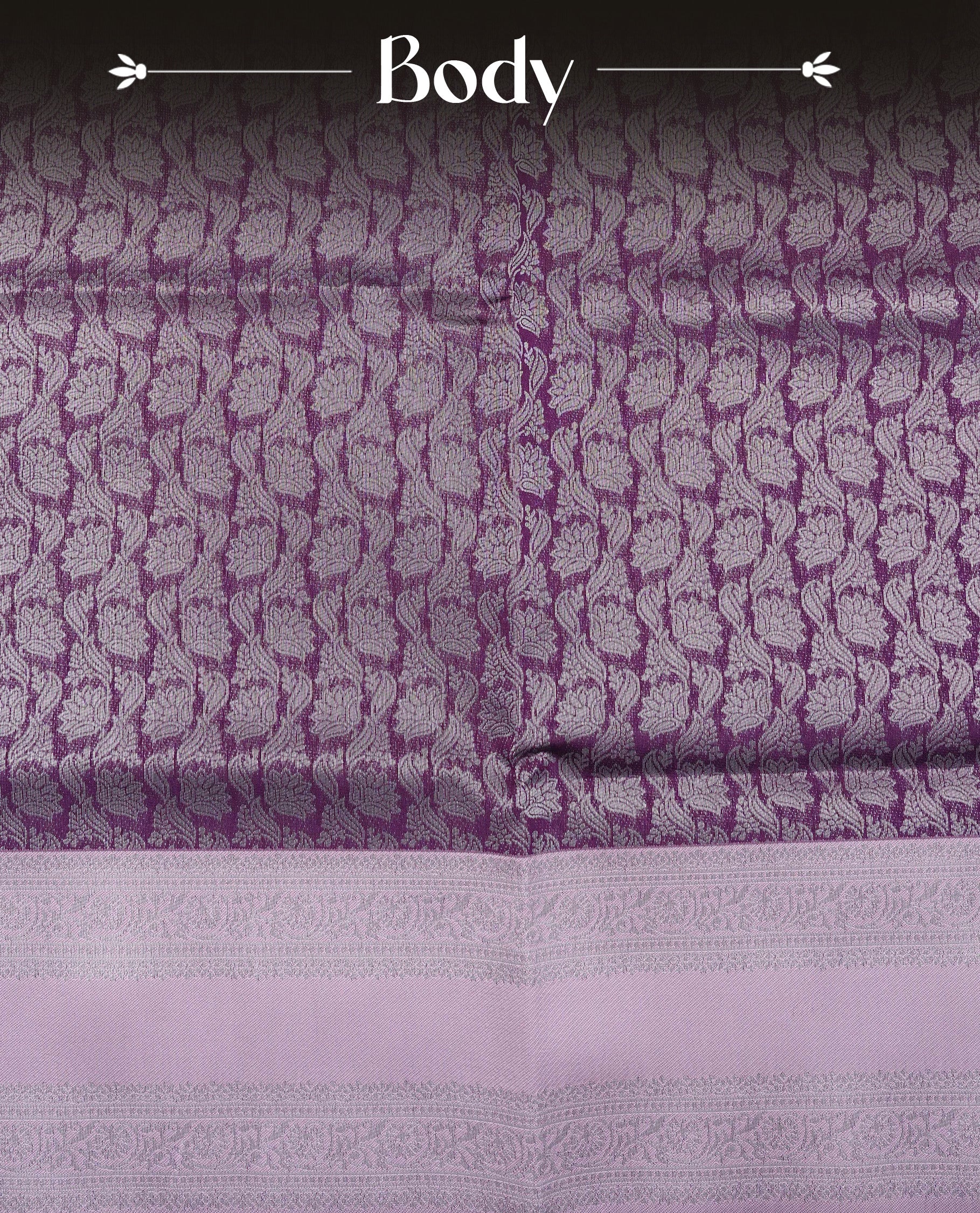 Purple colour semi silk saree featuring Silver zari Floral pattern on body, complemented by contrast Pink colour with silver zari border, comes with matching blouse piece.
