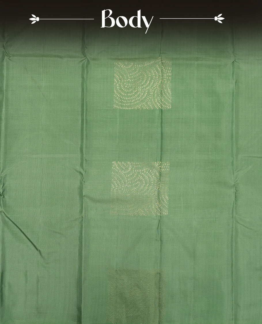Pista green Colour Pure Kancheepuram Silk Saree having gold Square pattern on Body without Border and matching Blouse