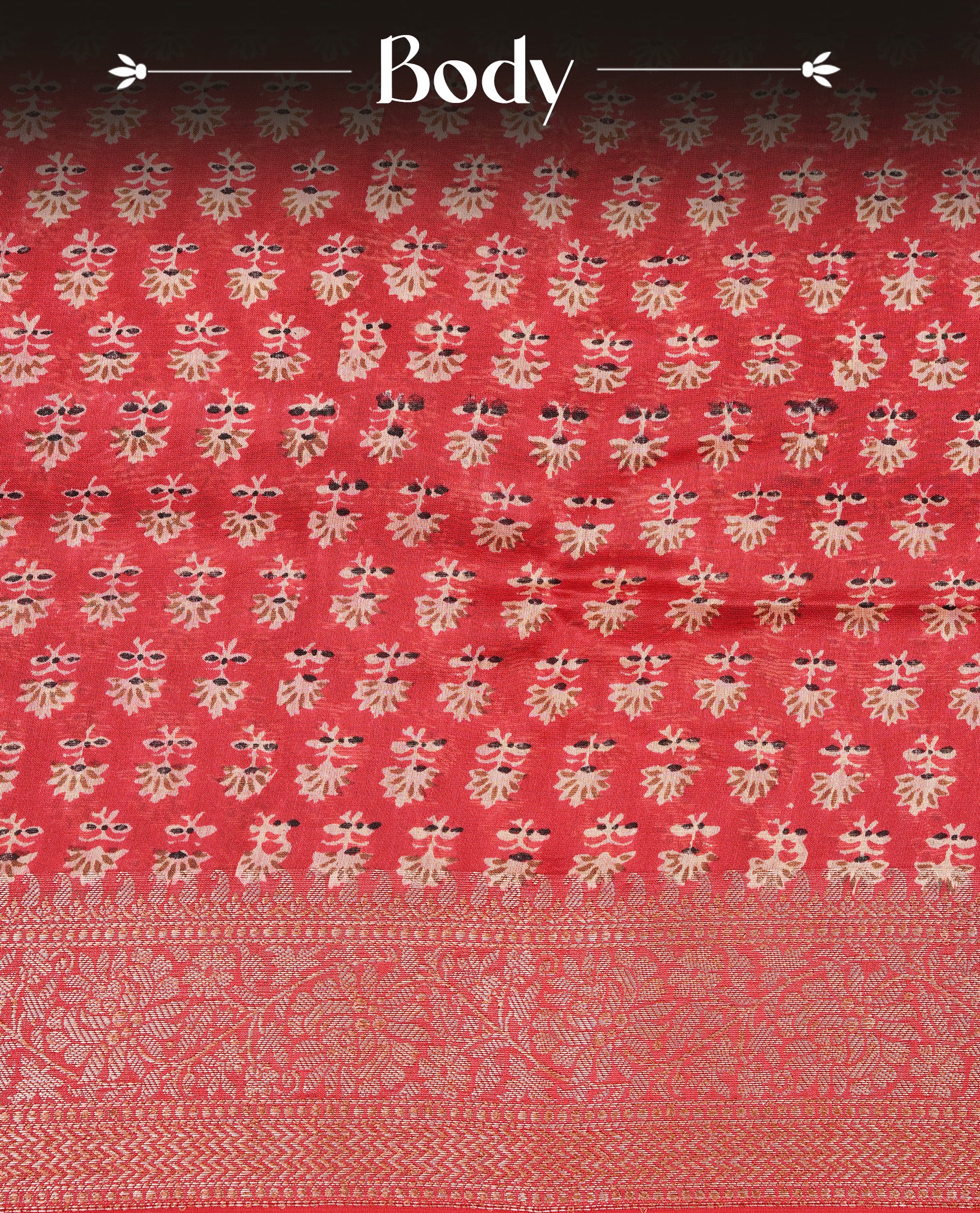 Red Colour Chanderi Silk Saree Featuring Floral Print On Body, Complemented by Self Colour with Antique Zari Border, Paired With Matching blouse Piece.