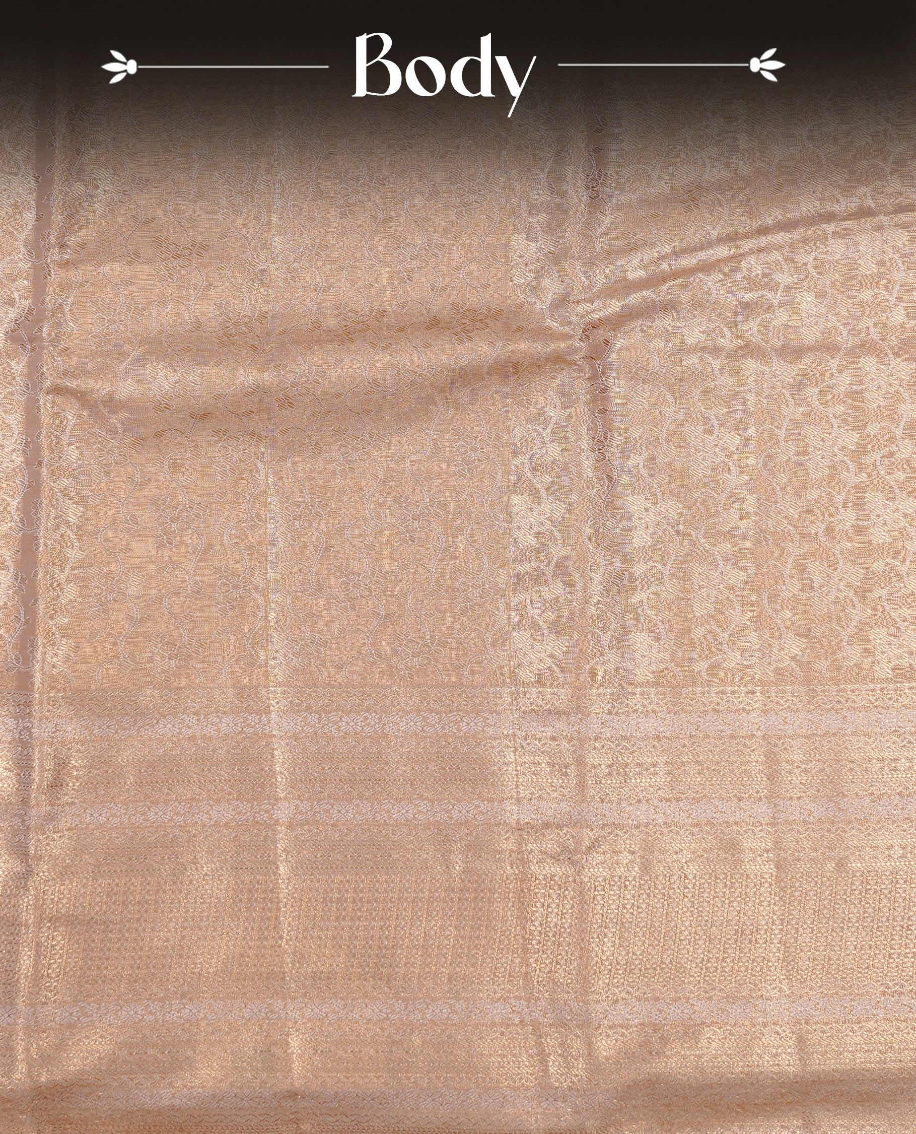 Golden Cream colour tissue silk saree featuring Self colour zari floral pattern on body, enhanced with traditional border on self colour , paired with Matching blouse piece.