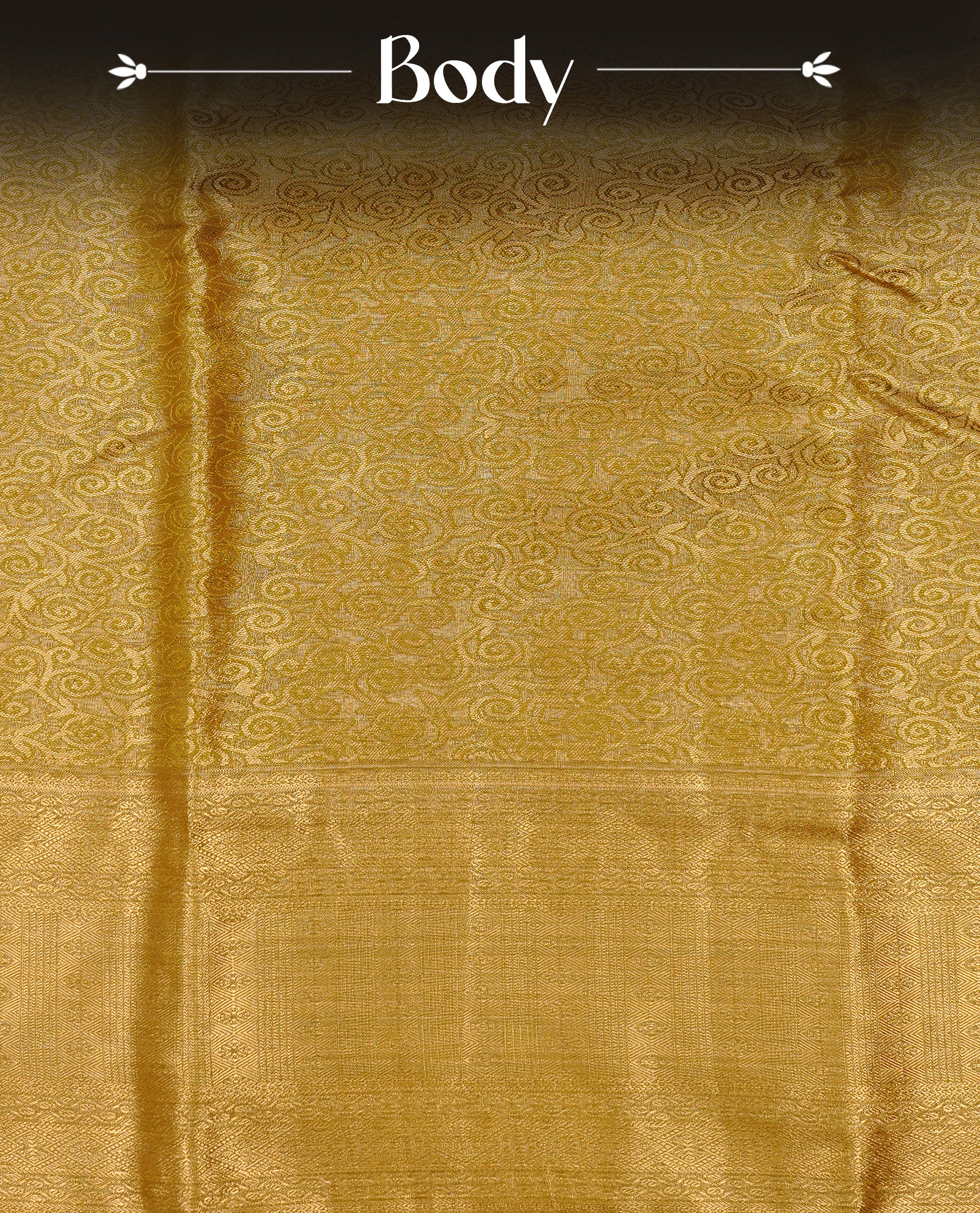Olive & Gold colour Tissue silk saree featuring Maroon & Silver zari kodi pattern on body, enhanced with Zari border on self colour, paired with matching blouse piece.