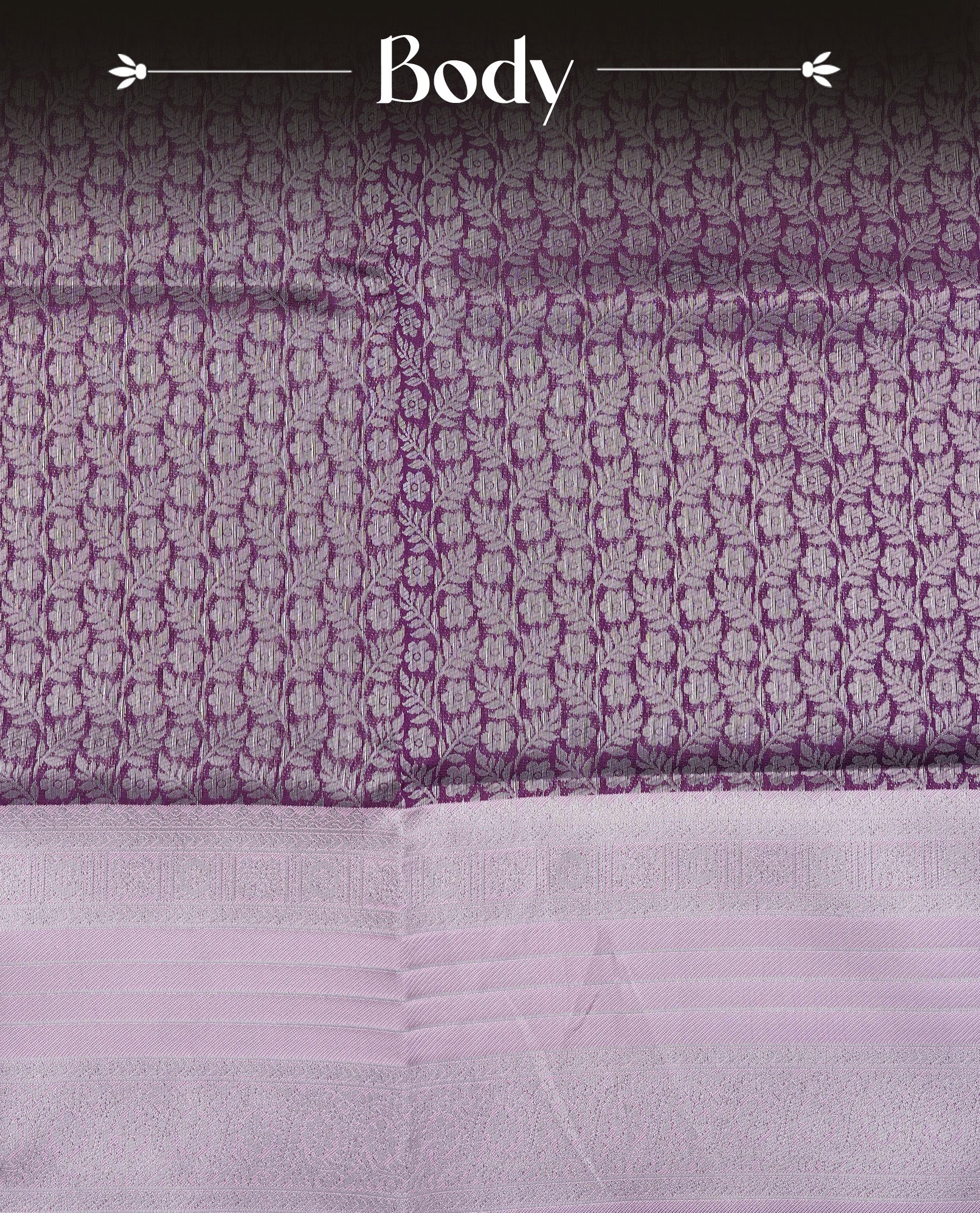 Purple colour semi silk saree featuring Silver zari Floral pattern on body, complemented by contrast Pink colour with silver zari border, comes with matching blouse piece.