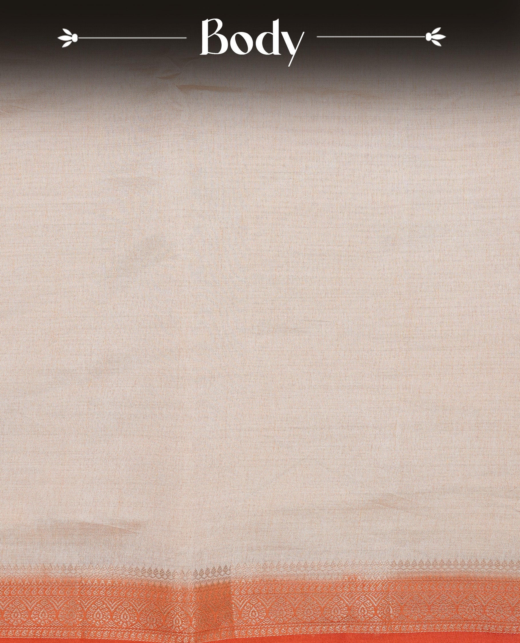 Cream colour Tussar silk saree Featuring Elegant Plain body, complemented by Contrast Orange colour with gold zari border, paired with matching blouse piece.