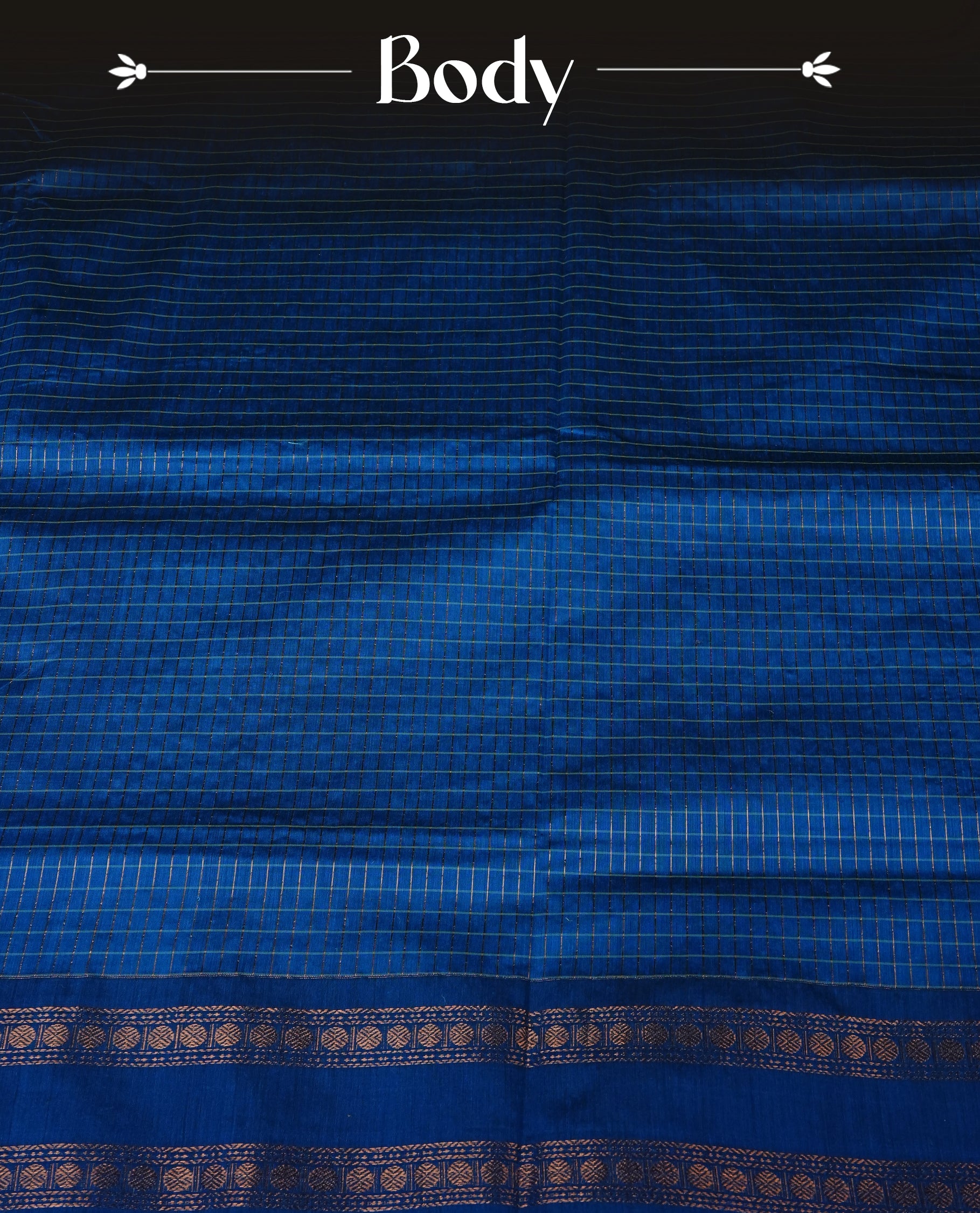Light Blue colour Kalyani cotton saree featuring Gold zari checks on body, enhanced with zari border and grand zari pallu, comes with self colour blouse piece.