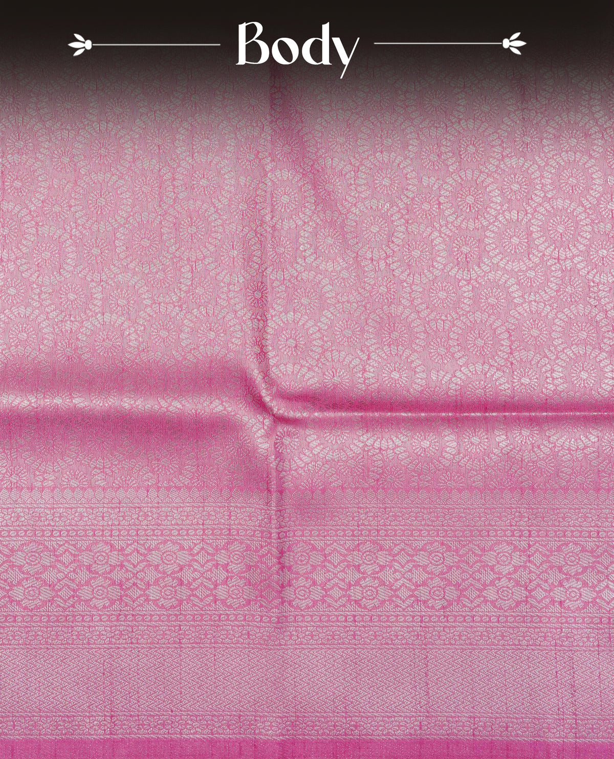 Baby pink colour softie silk saree featuring silver zari, rich pallu brocade body, with floral design & fancy border.paired with self colour matching blouse piece.