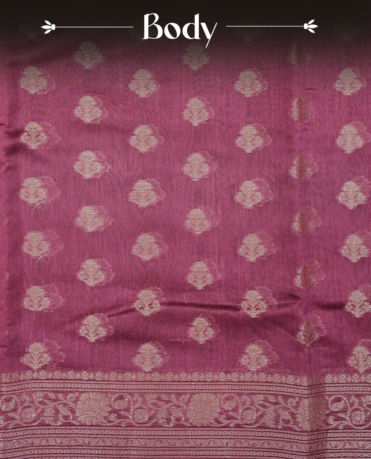 Light Maroon colour Tussar Silk saree featuring antique zari butta motifs on the body, enhanced with a self-coloured floral Kodi Gold zari border and pallu, paired with a matching blouse piece.