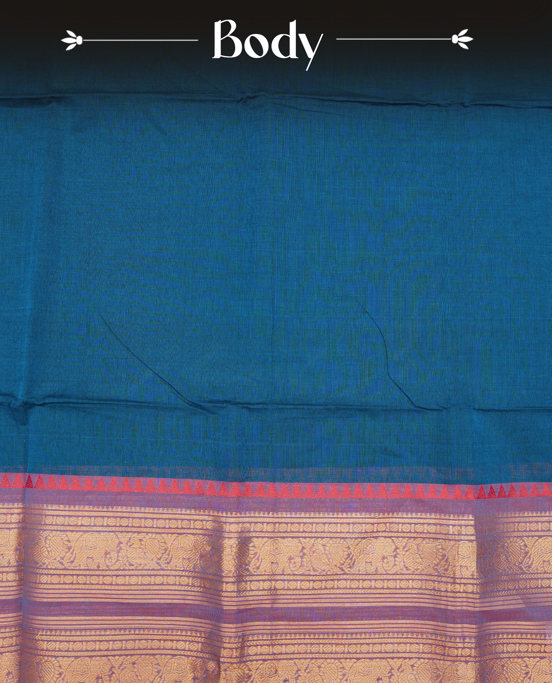 Peacock blue colour chettinad cotton saree featuring elegant plain body, Contrast magenta & purple dual shade colour with Gold zari border, comes with matching blouse piece.