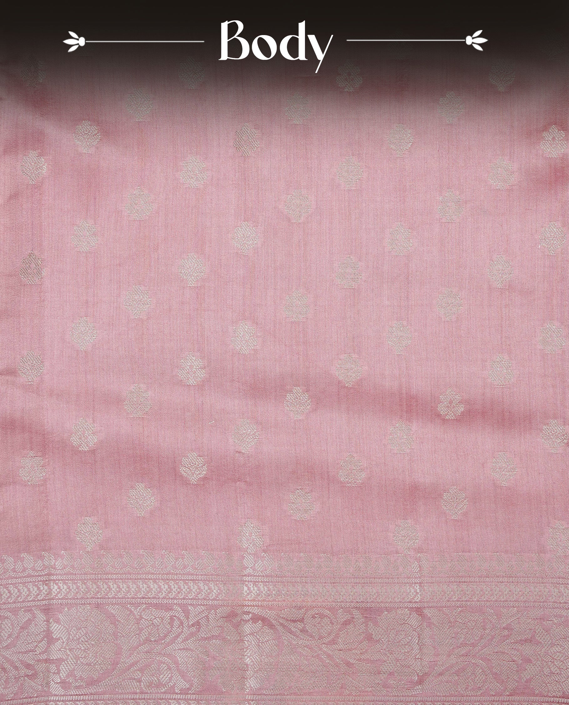 Peach Pink Colour Tussar silk saree with silver zari buttas On Body, an elegant zari border and pallu, Paired With a matching blouse piece.